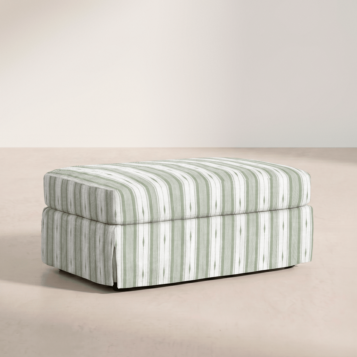 The Nolen Ottoman in Blue Dresses Lemongrass Stripes - Lemon Park