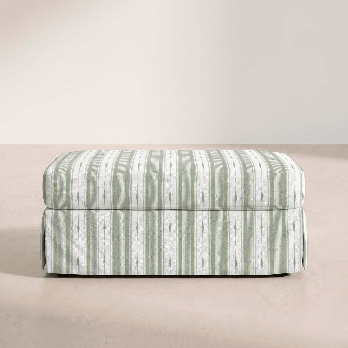 The Nolen Ottoman in Blue Dresses Lemongrass Stripes - Lemon Park