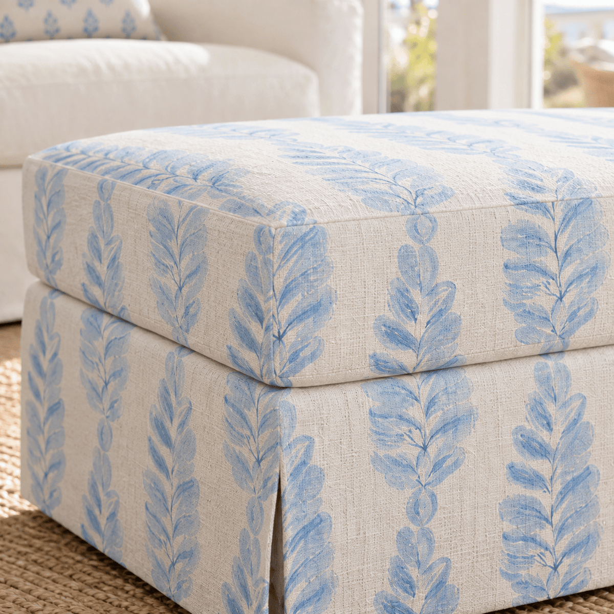 The Nolen Ottoman in Carolina Ferns - Lemon Park