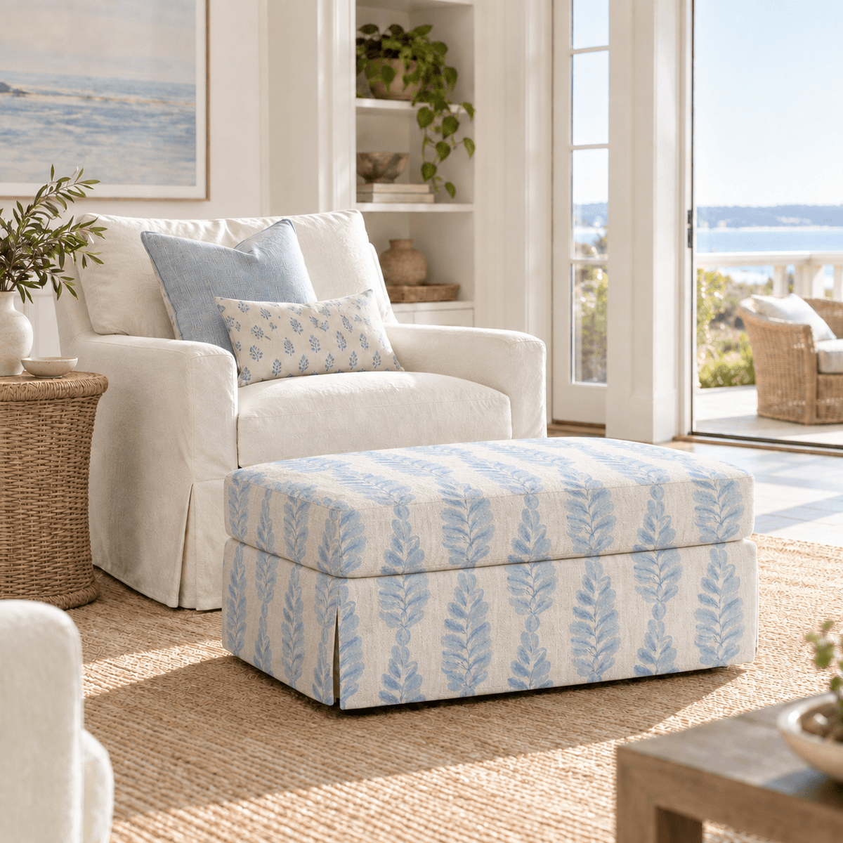 The Nolen Ottoman in Carolina Ferns - Lemon Park