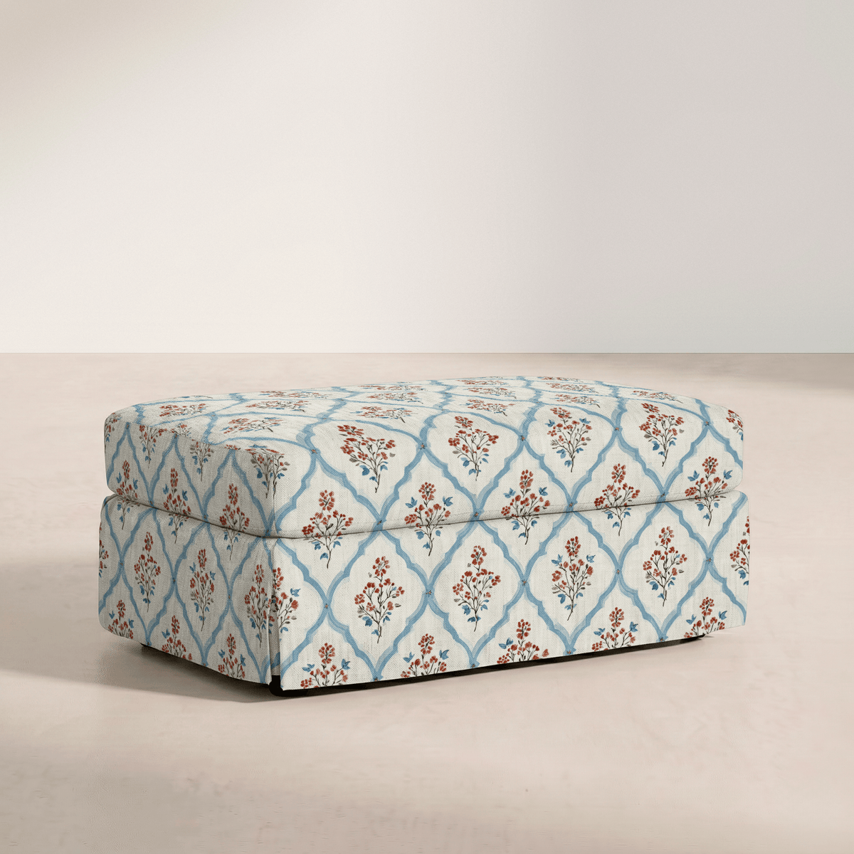 The Nolen Ottoman in Chambray Tiles - Lemon Park