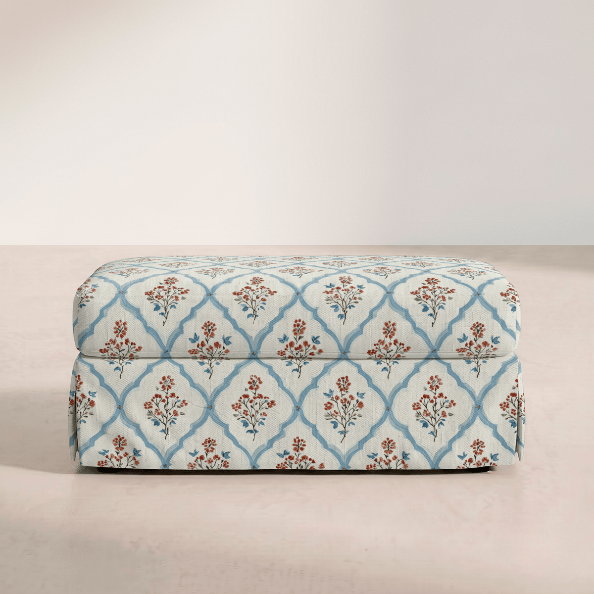 The Nolen Ottoman in Chambray Tiles - Lemon Park