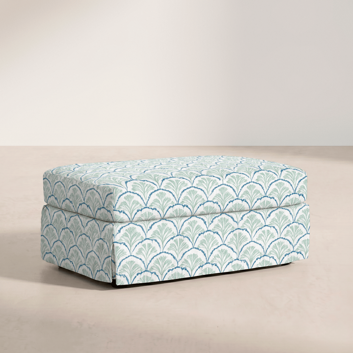 The Nolen Ottoman in Hint Of Lime Sprouts - Lemon Park