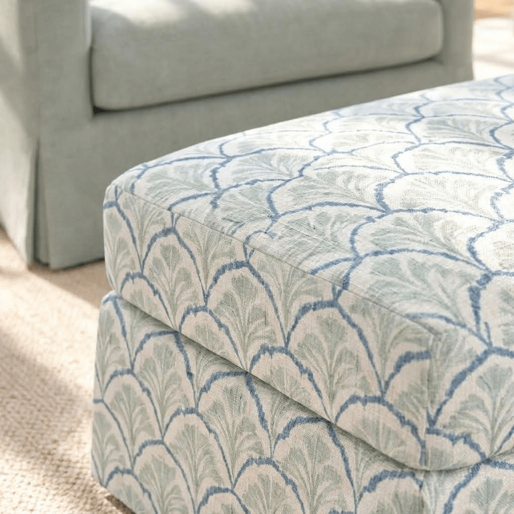 The Nolen Ottoman in Hint Of Lime Sprouts - Lemon Park