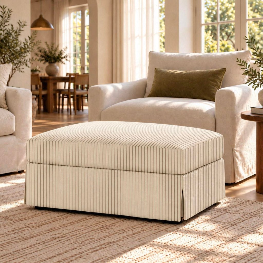 The Nolen Ottoman in Jude Pinstripe - Lemon Park