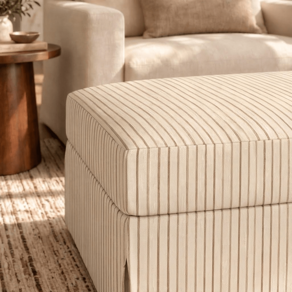 The Nolen Ottoman in Jude Pinstripe - Lemon Park