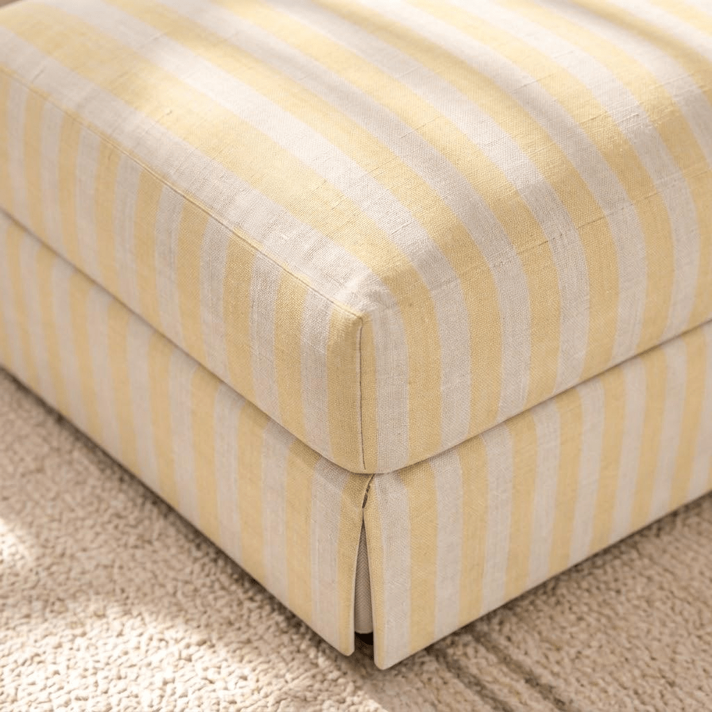 The Nolen Ottoman in Juliet's Garden Easter Yellow Stripe - Lemon Park