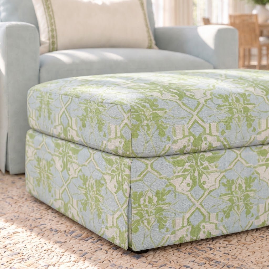 The Nolen Ottoman in Key Lime - Lemon Park