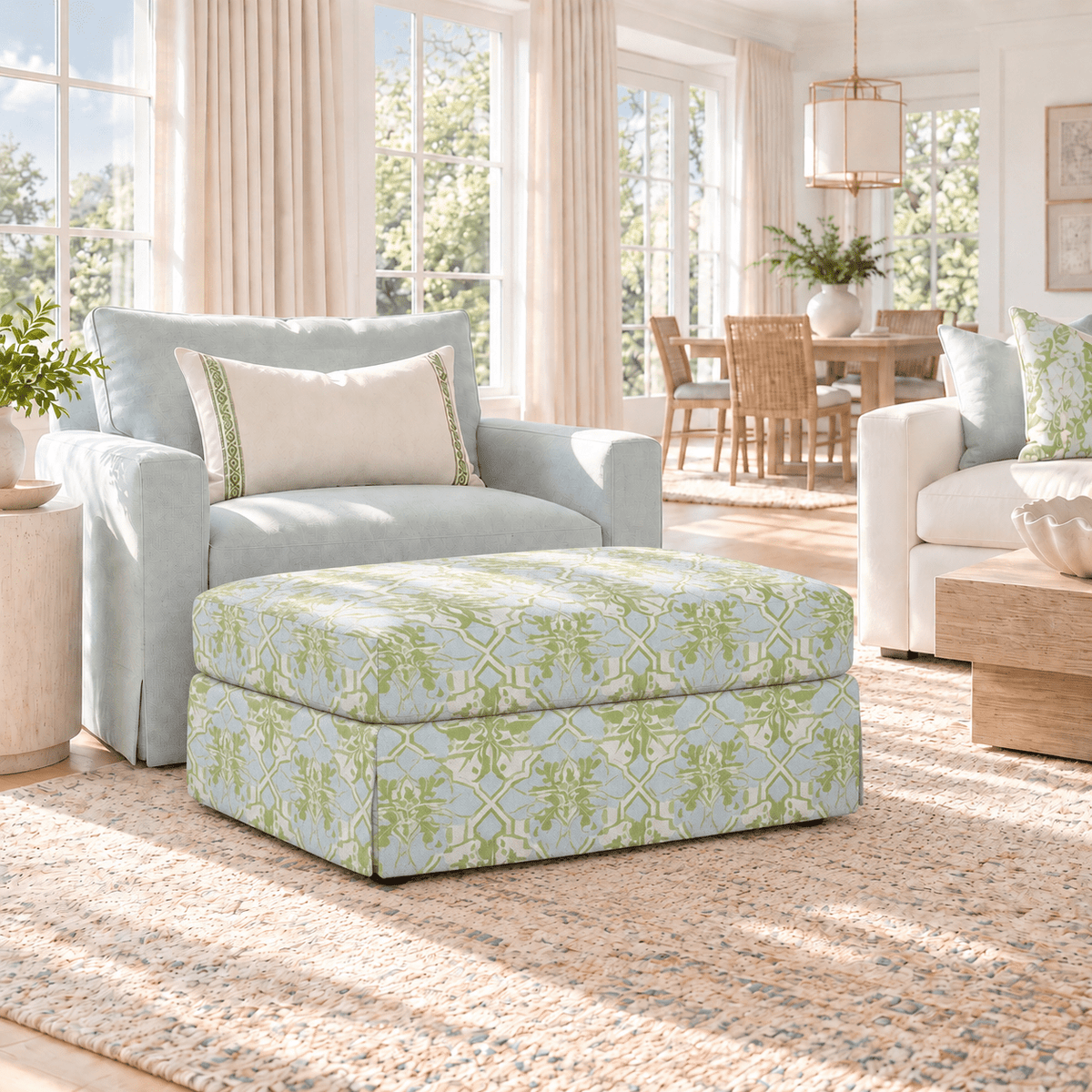 The Nolen Ottoman in Key Lime - Lemon Park