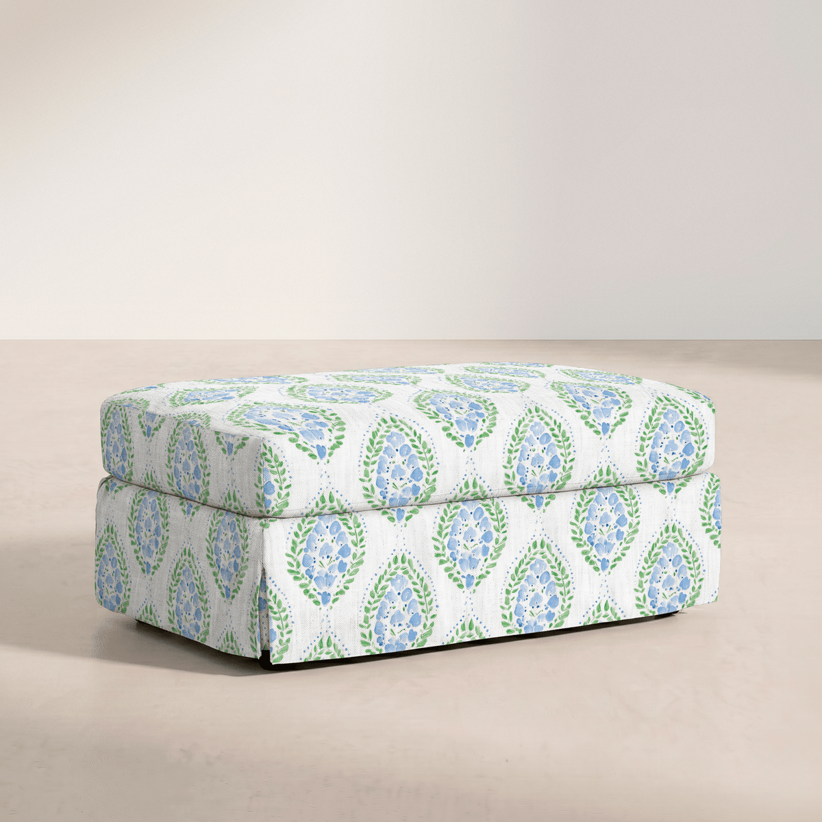 The Nolen Ottoman in Leaf Me Be - Lemon Park