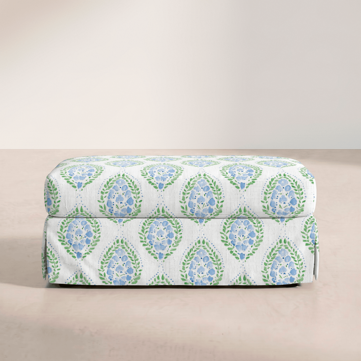 The Nolen Ottoman in Leaf Me Be - Lemon Park