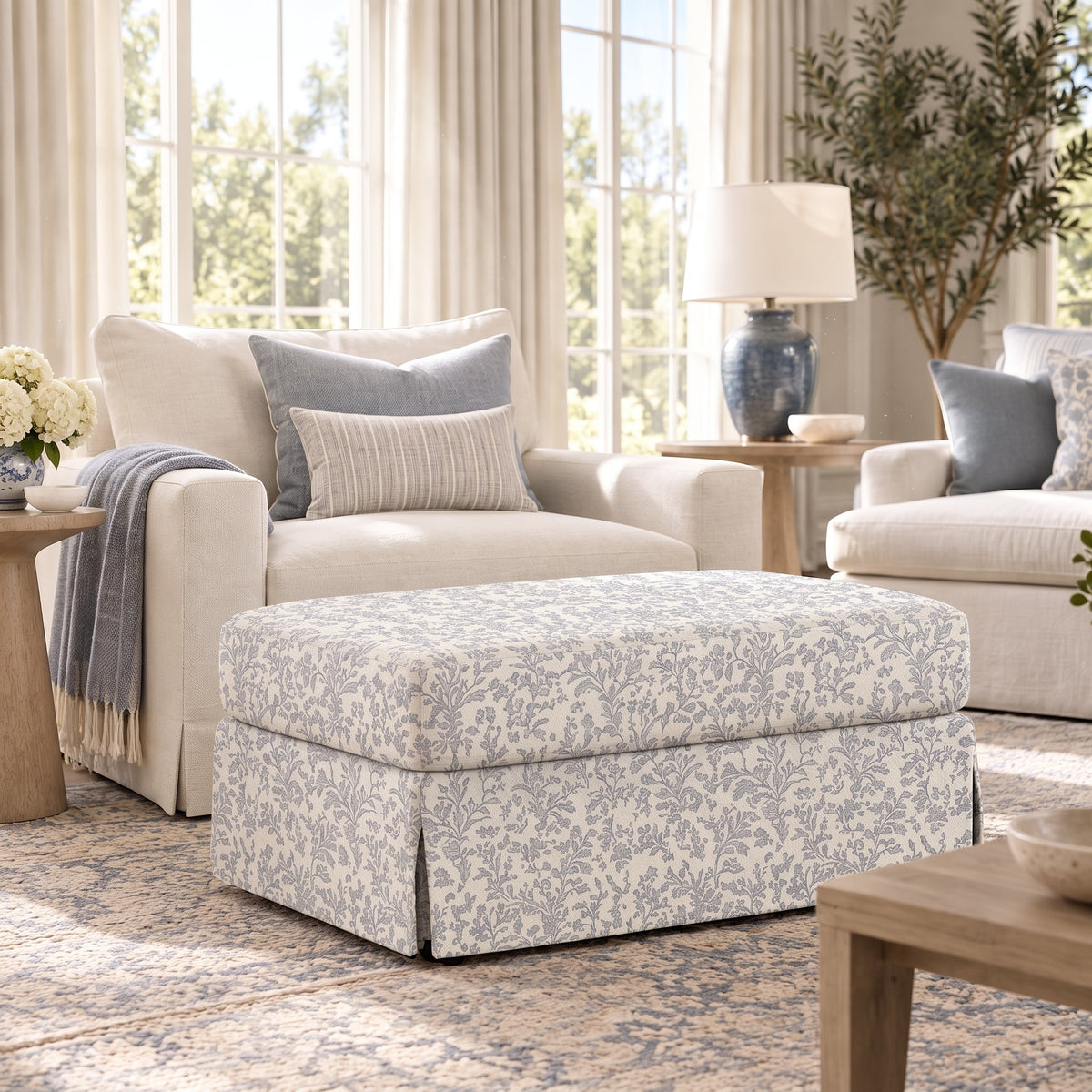 The Nolen Ottoman in Ruby Nell - Lemon Park