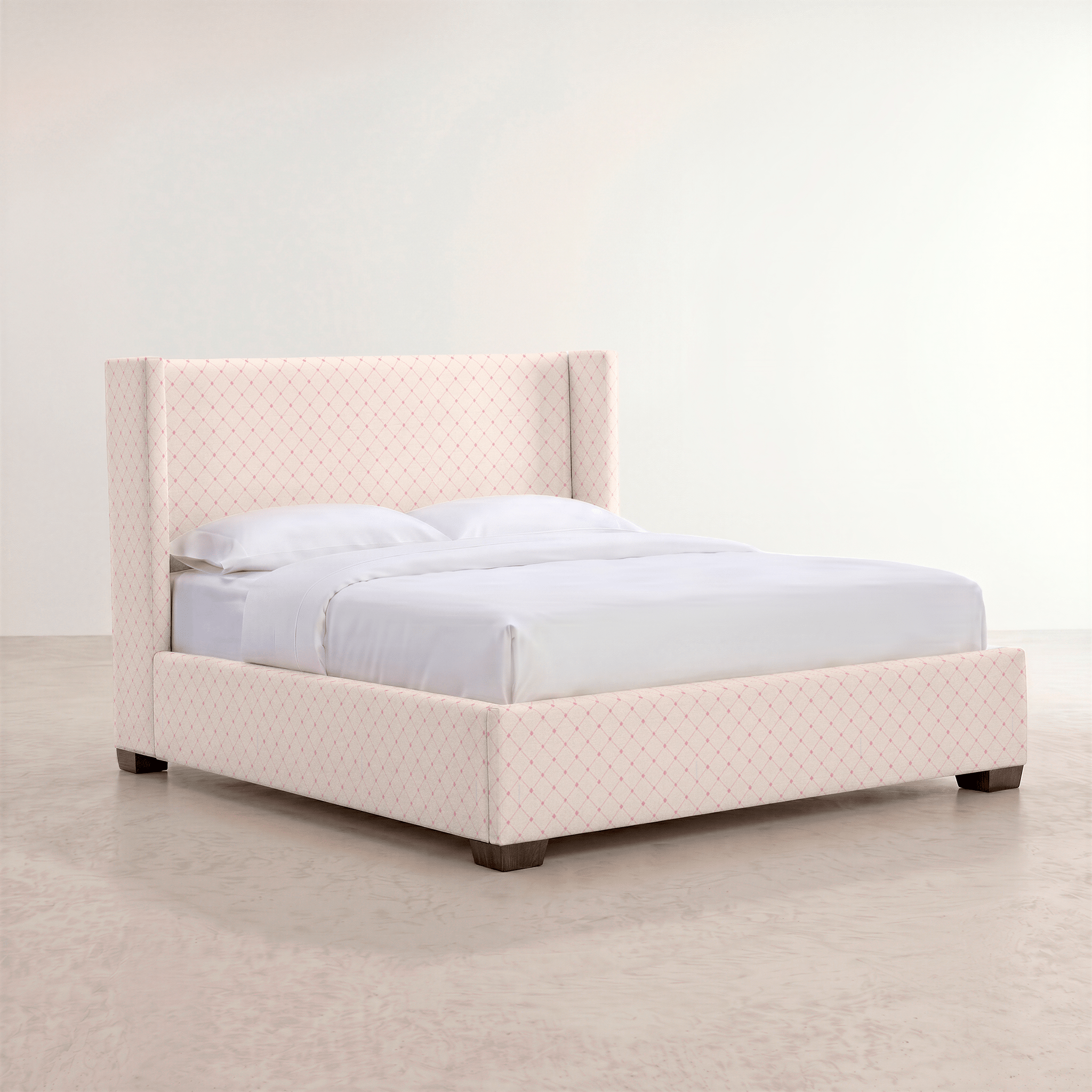The Selene Bed in Bellagio Blush Linen Lattice - Lemon Park