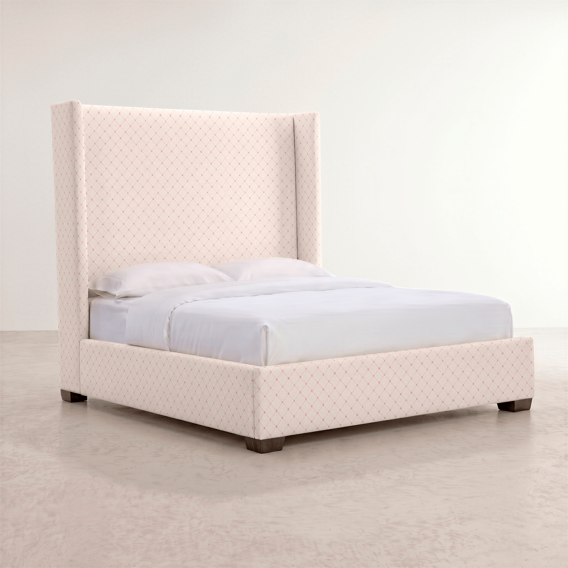 The Selene Bed in Bellagio Blush Linen Lattice - Lemon Park
