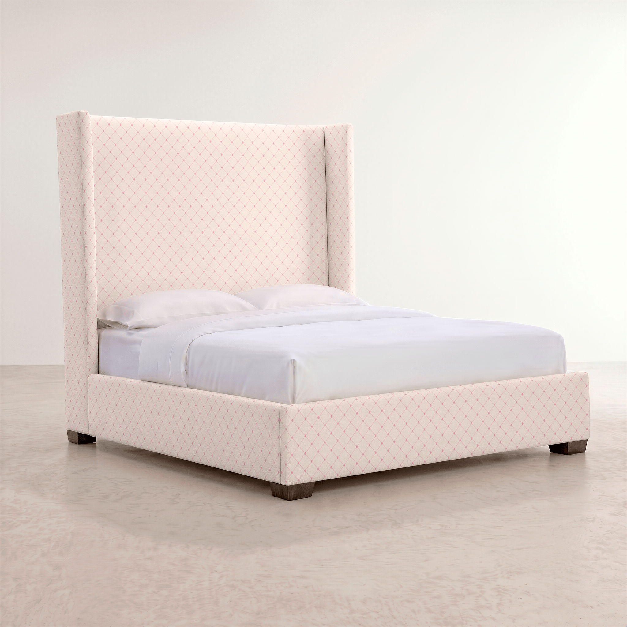 The Selene Bed in Bellagio Blush Linen Lattice - Lemon Park
