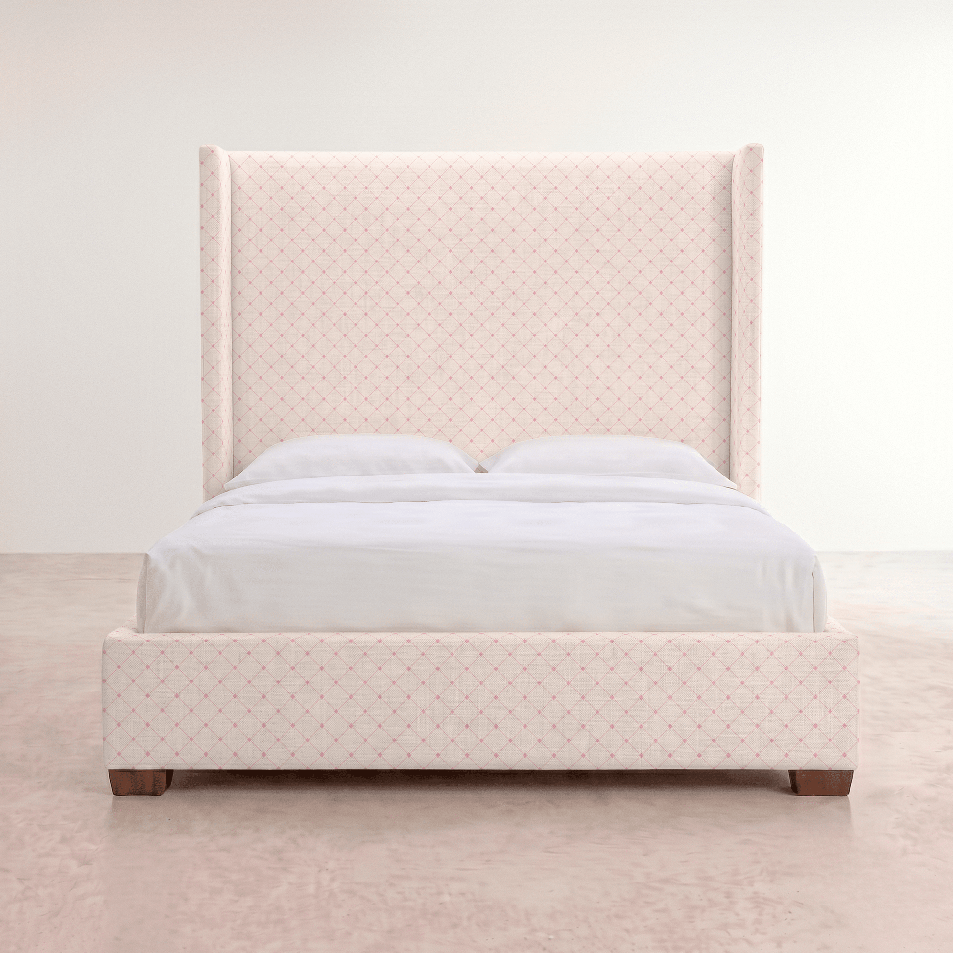 The Selene Bed in Bellagio Blush Linen Lattice - Lemon Park