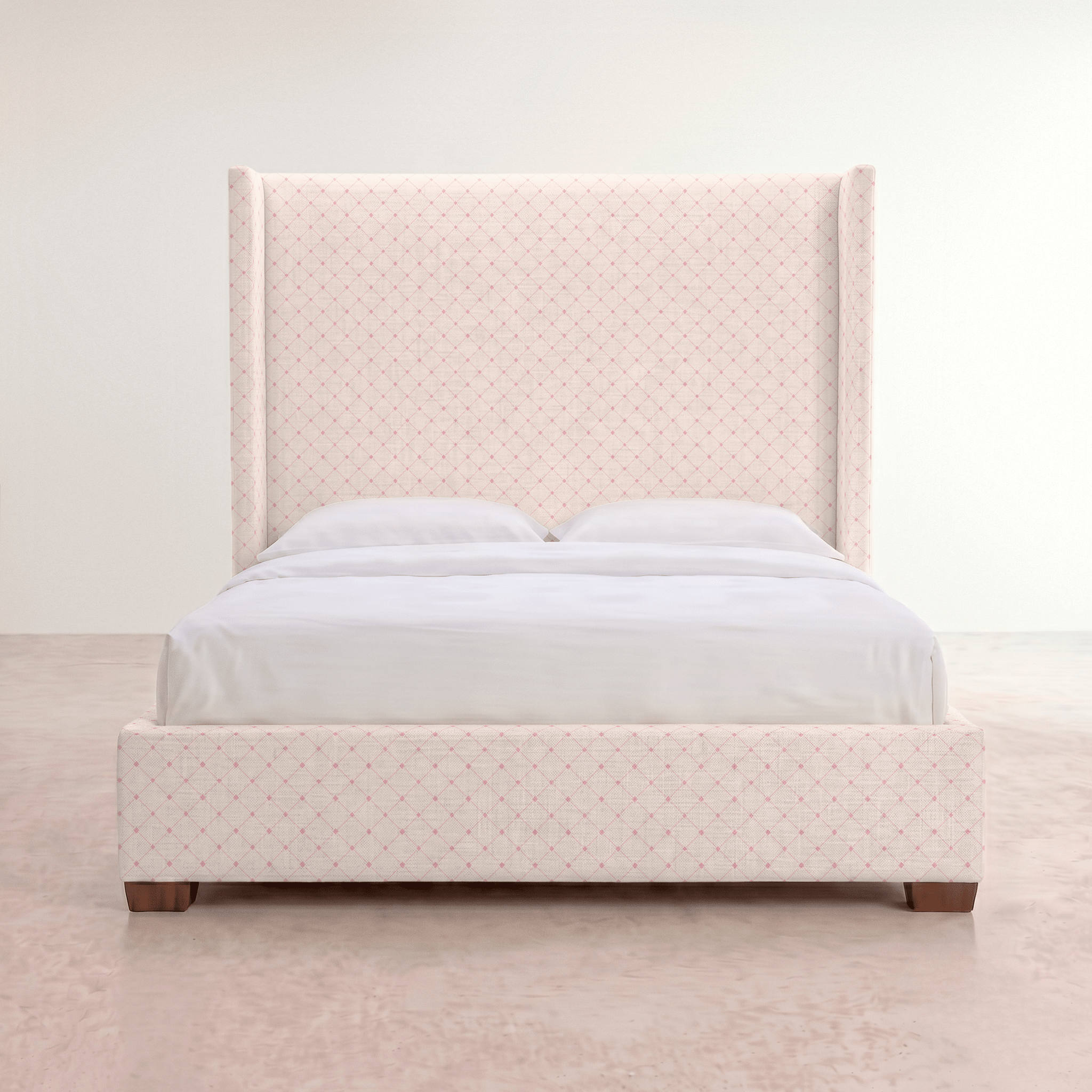 The Selene Bed in Bellagio Blush Linen Lattice - Lemon Park