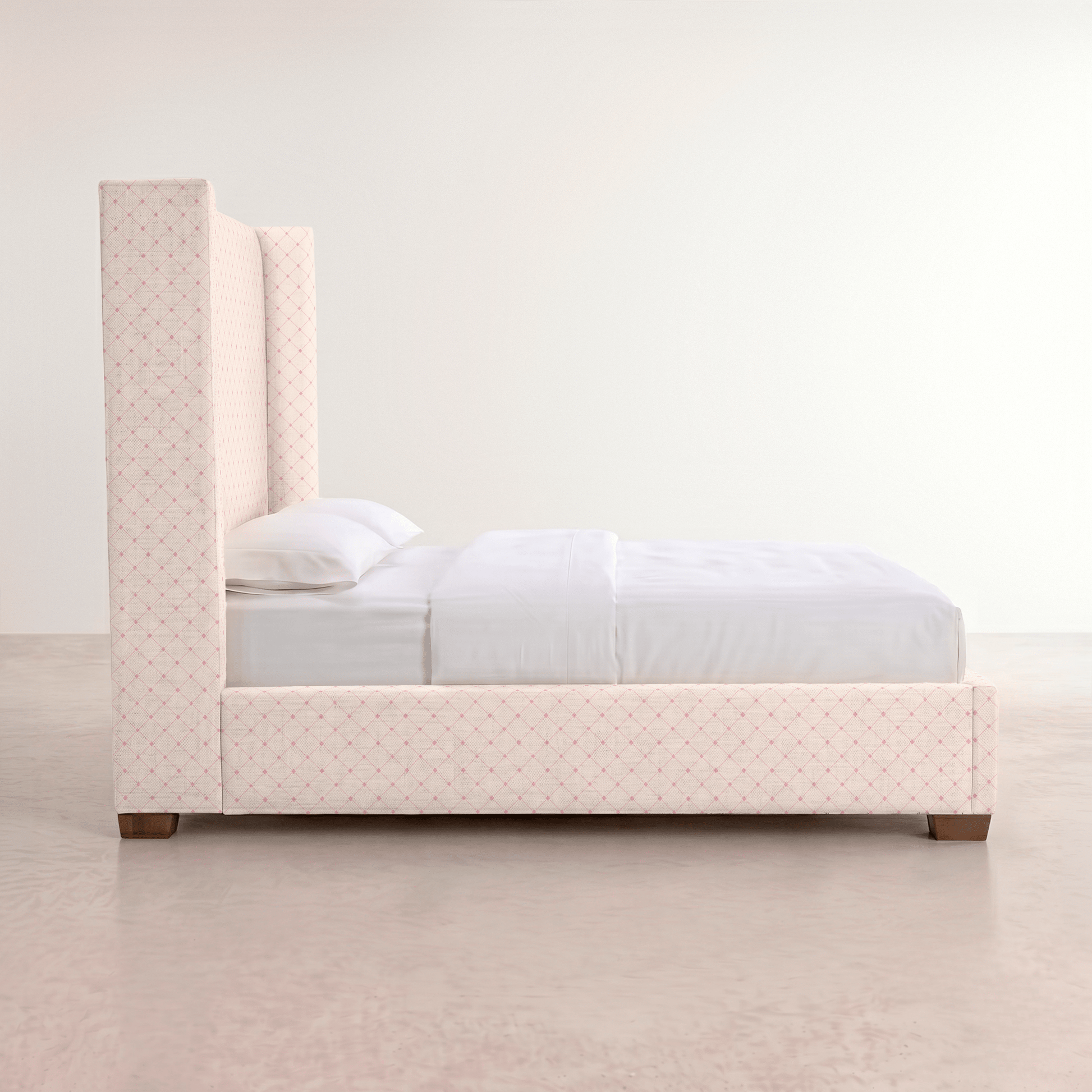 The Selene Bed in Bellagio Blush Linen Lattice - Lemon Park