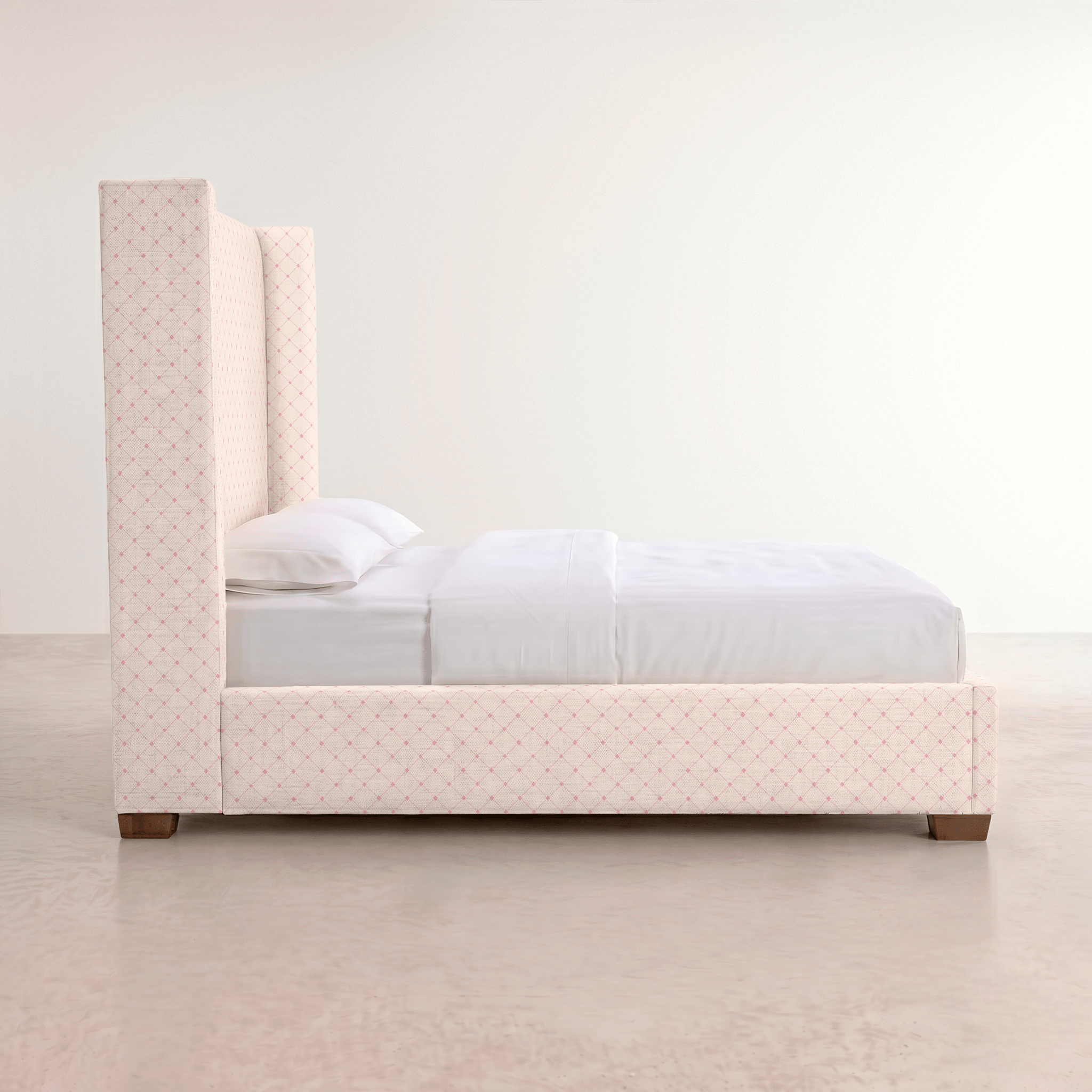 The Selene Bed in Bellagio Blush Linen Lattice - Lemon Park