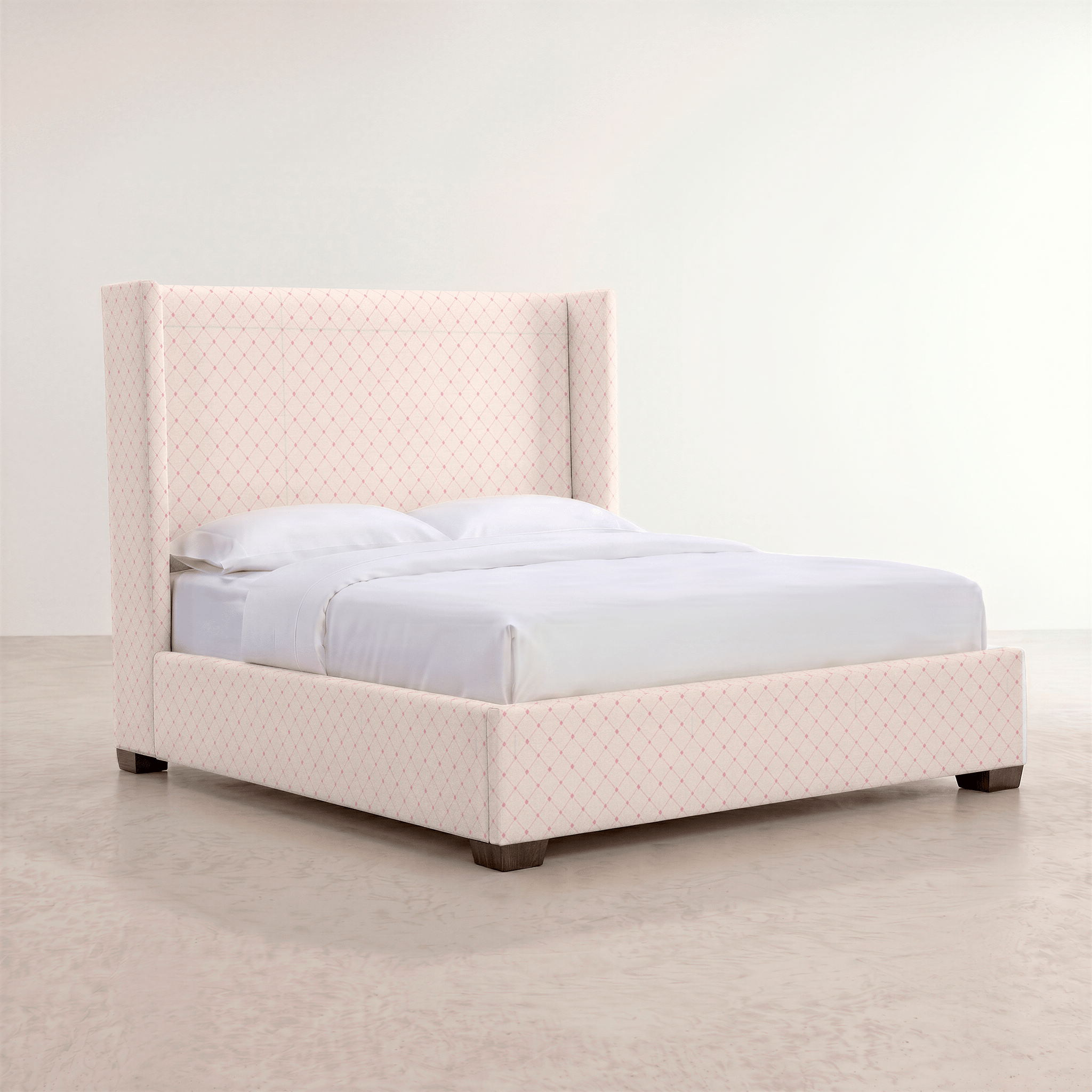 The Selene Bed in Bellagio Blush Linen Lattice - Lemon Park