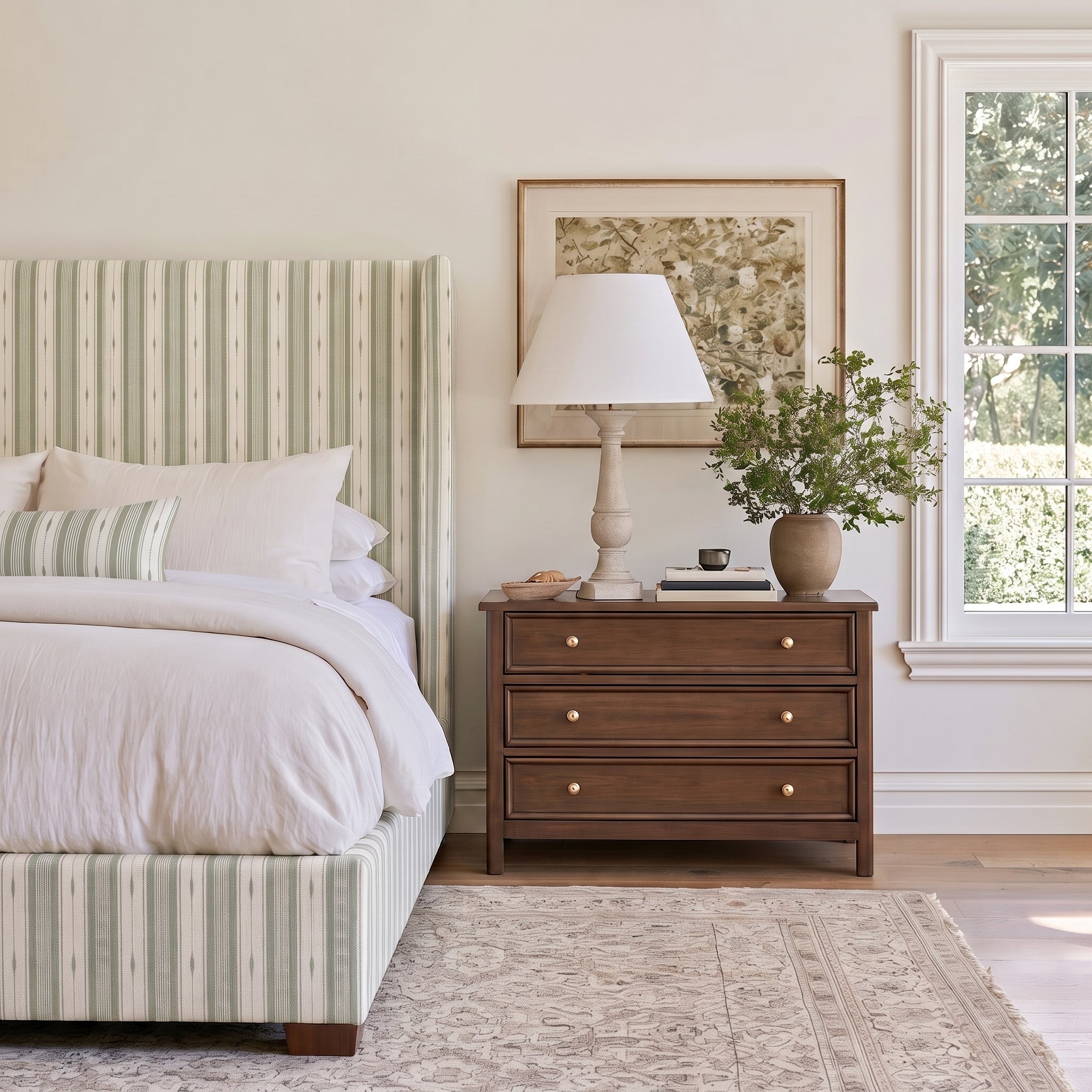 The Selene Bed in Blue Dresses Lemongrass Stripes - Lemon Park