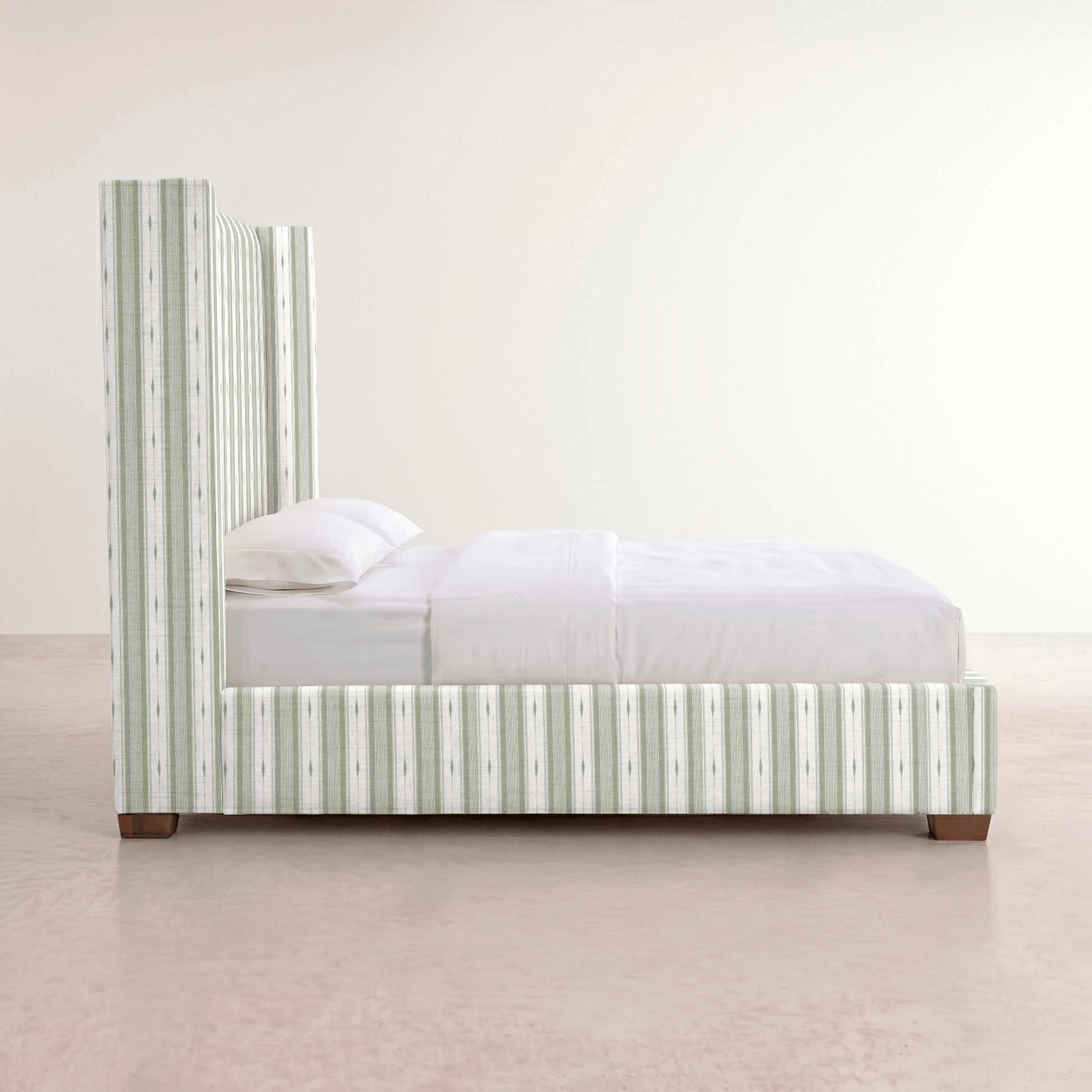 The Selene Bed in Blue Dresses Lemongrass Stripes - Lemon Park