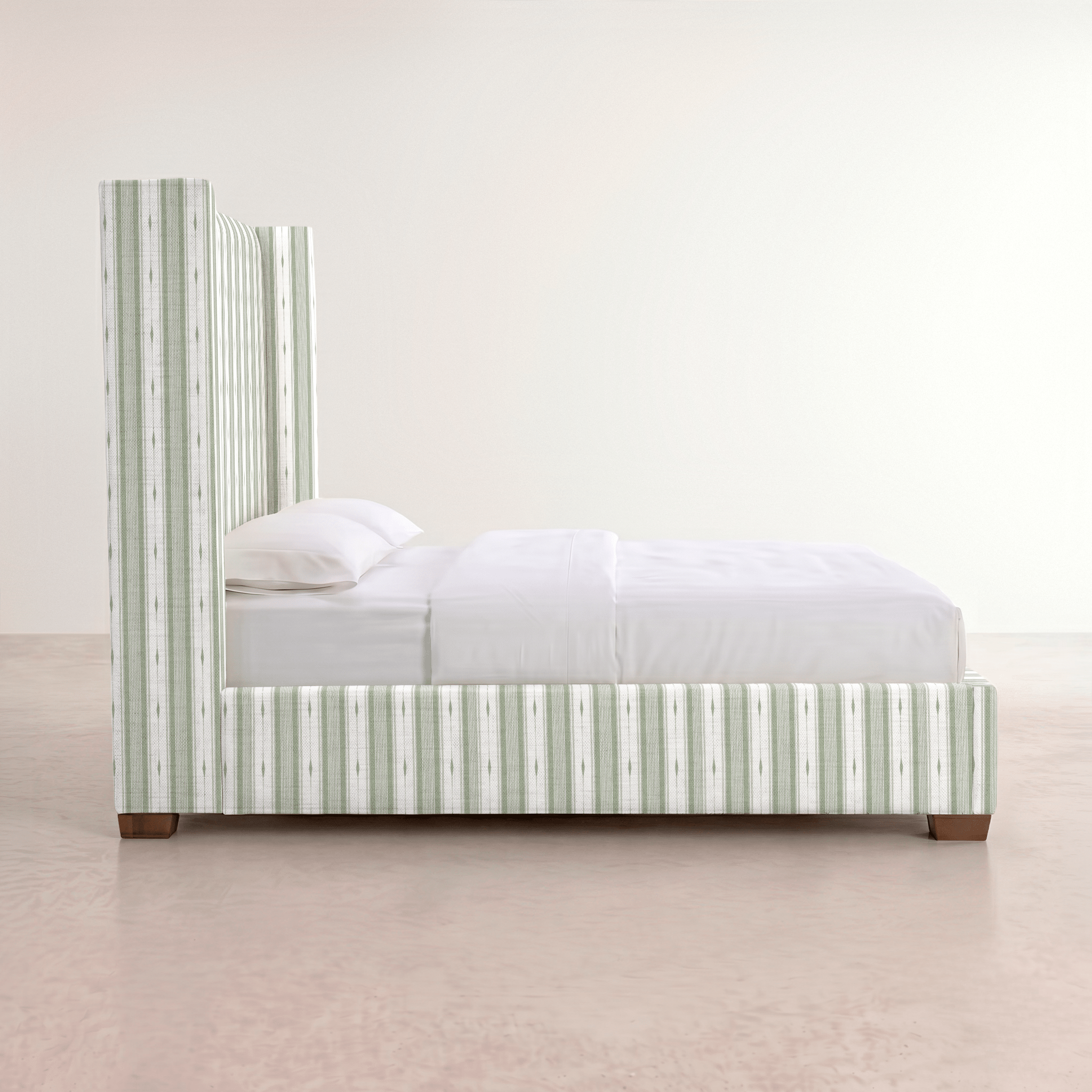 The Selene Bed in Blue Dresses Lemongrass Stripes - Lemon Park