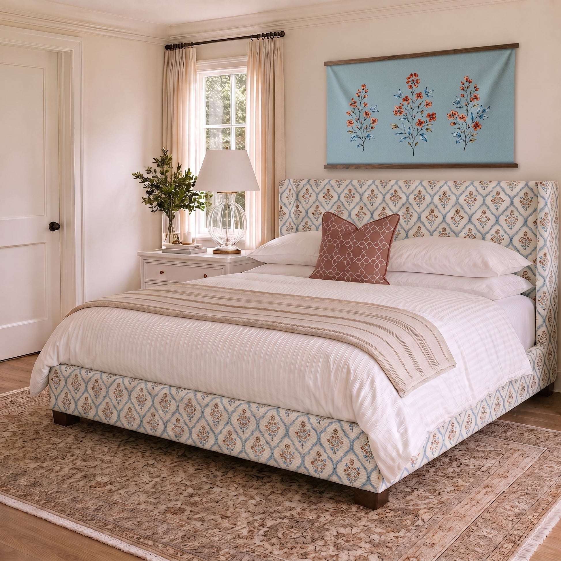 The Selene Bed in Chambray Tiles - Lemon Park