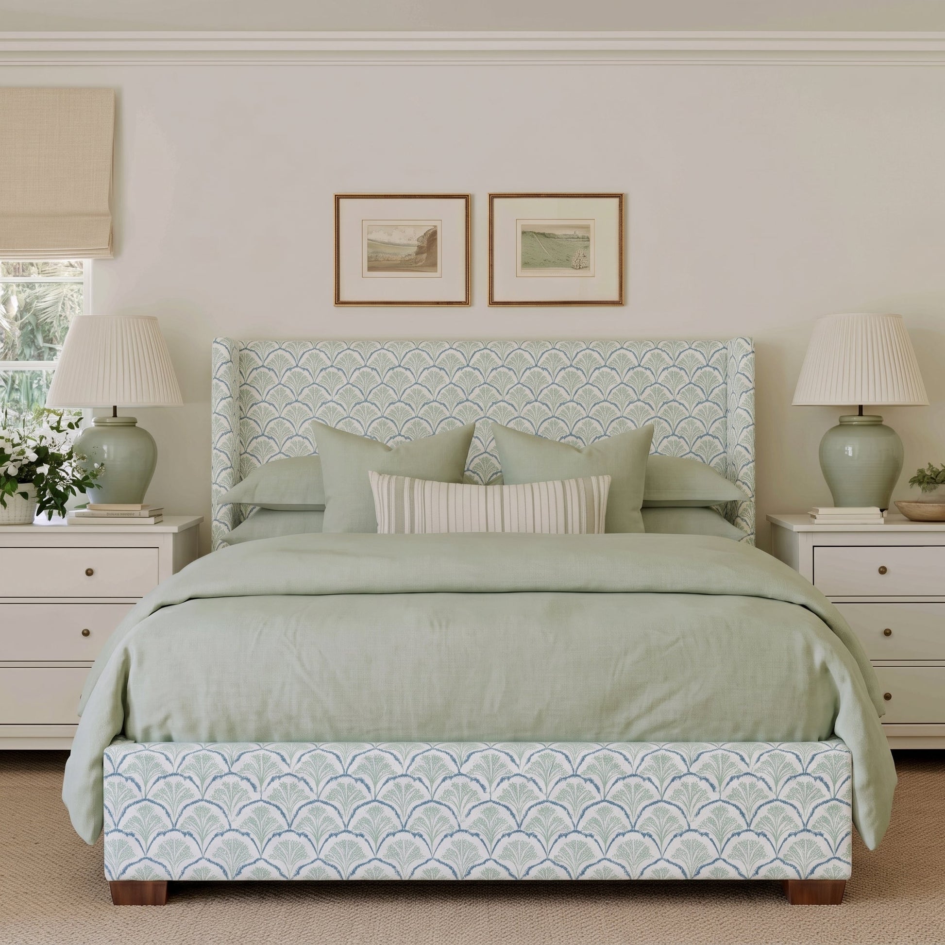 The Selene Bed in Hint Of Lime Sprouts - Lemon Park