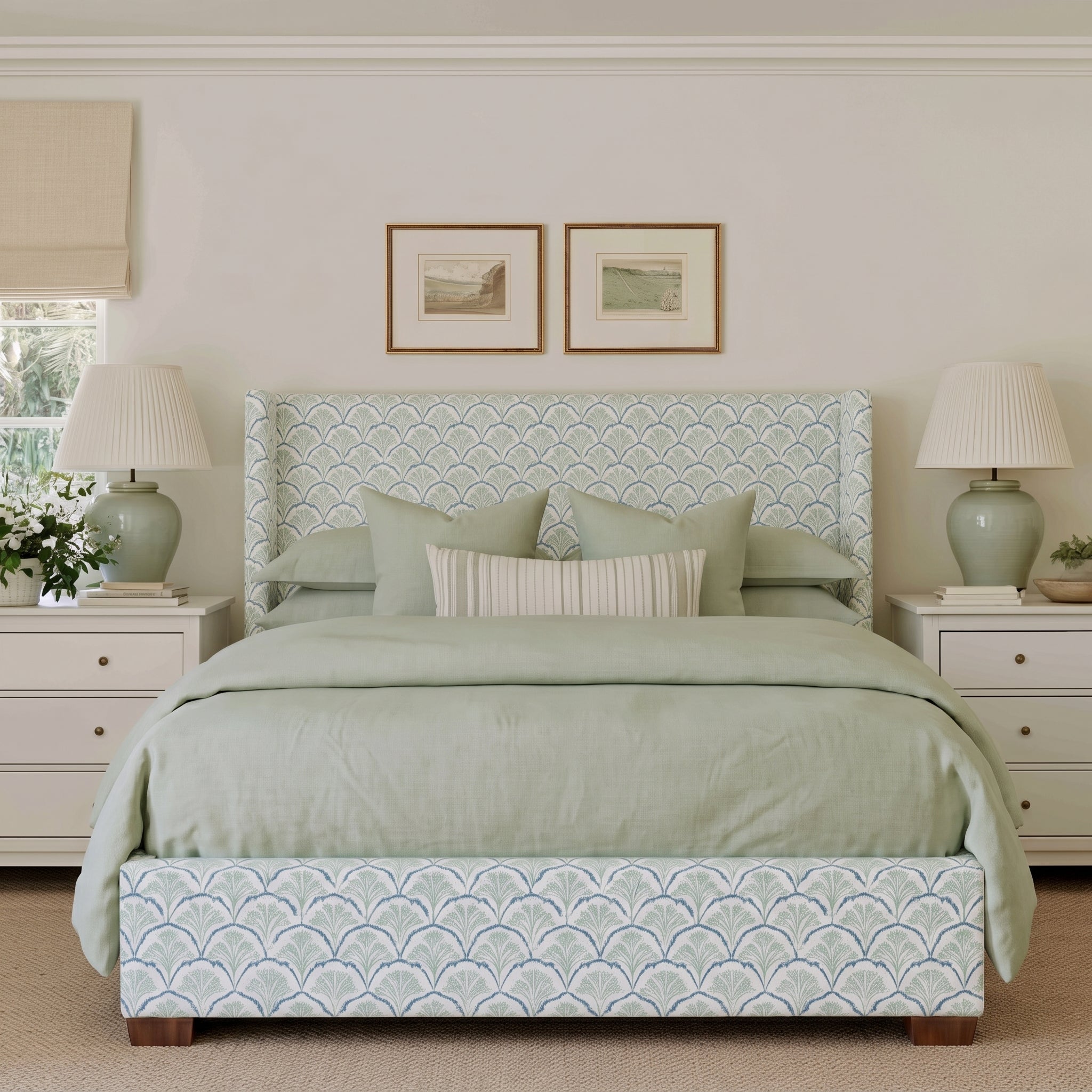 The Selene Bed in Hint Of Lime Sprouts - Lemon Park