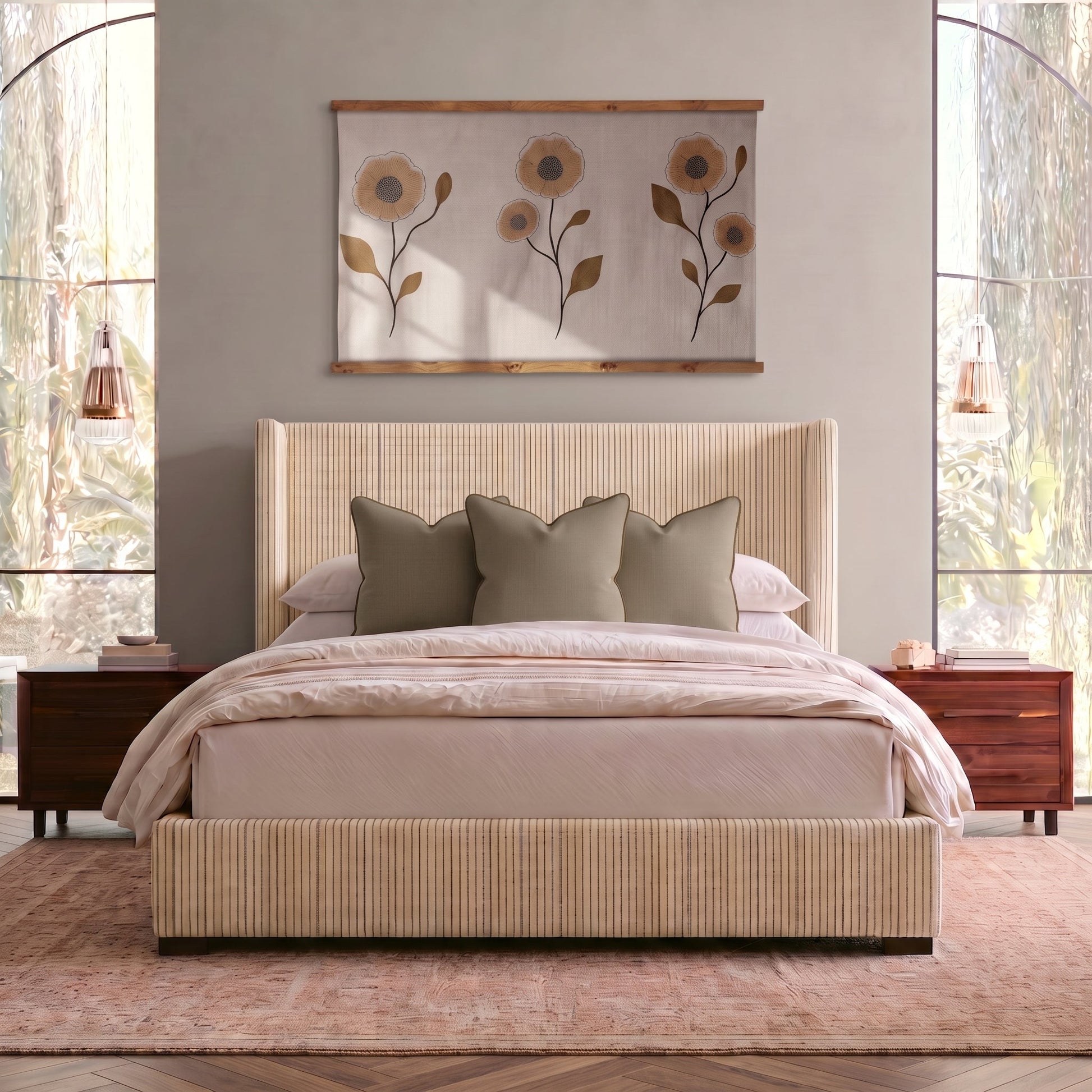 The Selene Bed in Jude Pinstripe - Lemon Park