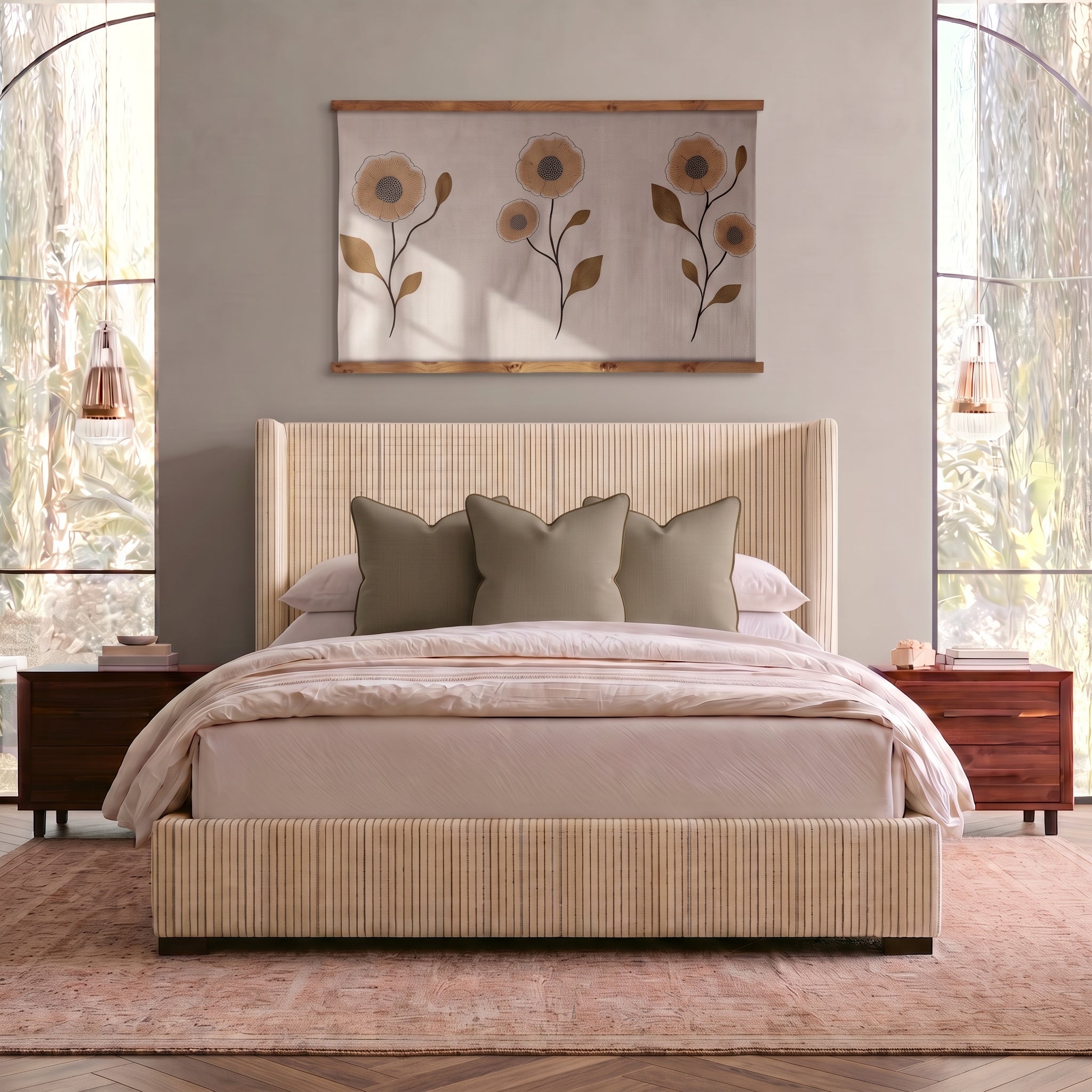 The Selene Bed in Jude Pinstripe - Lemon Park
