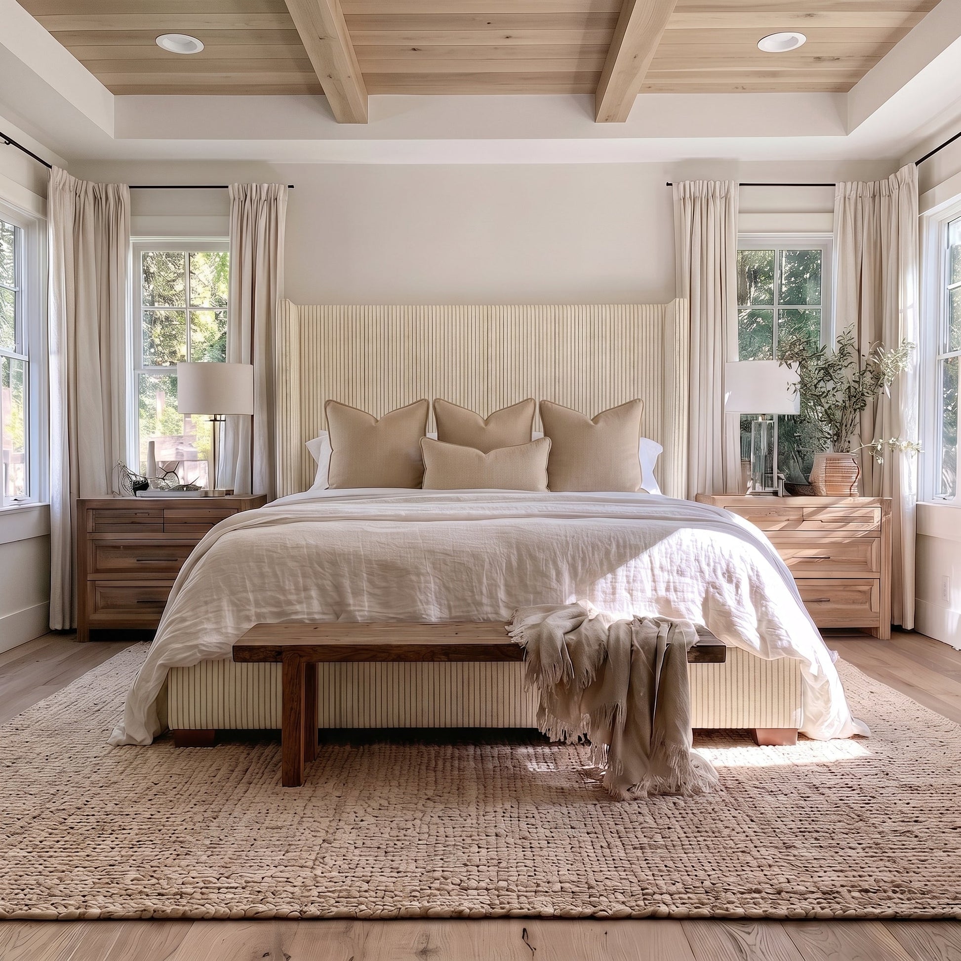 The Selene Bed in Jude Pinstripe - Lemon Park
