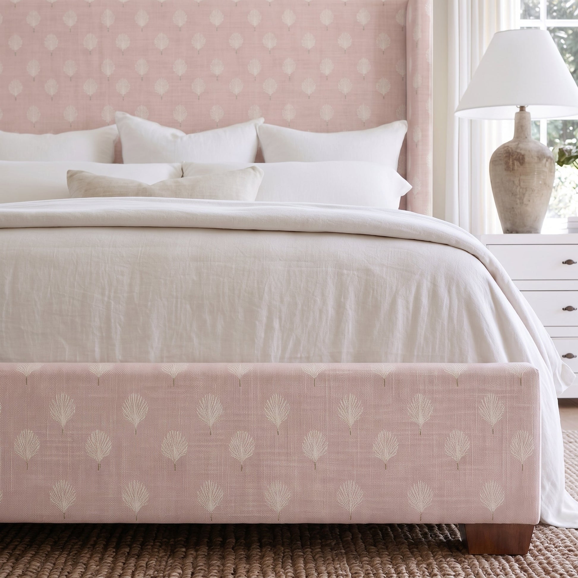 The Selene Bed in Loose Stems Petaline Block Print - Lemon Park