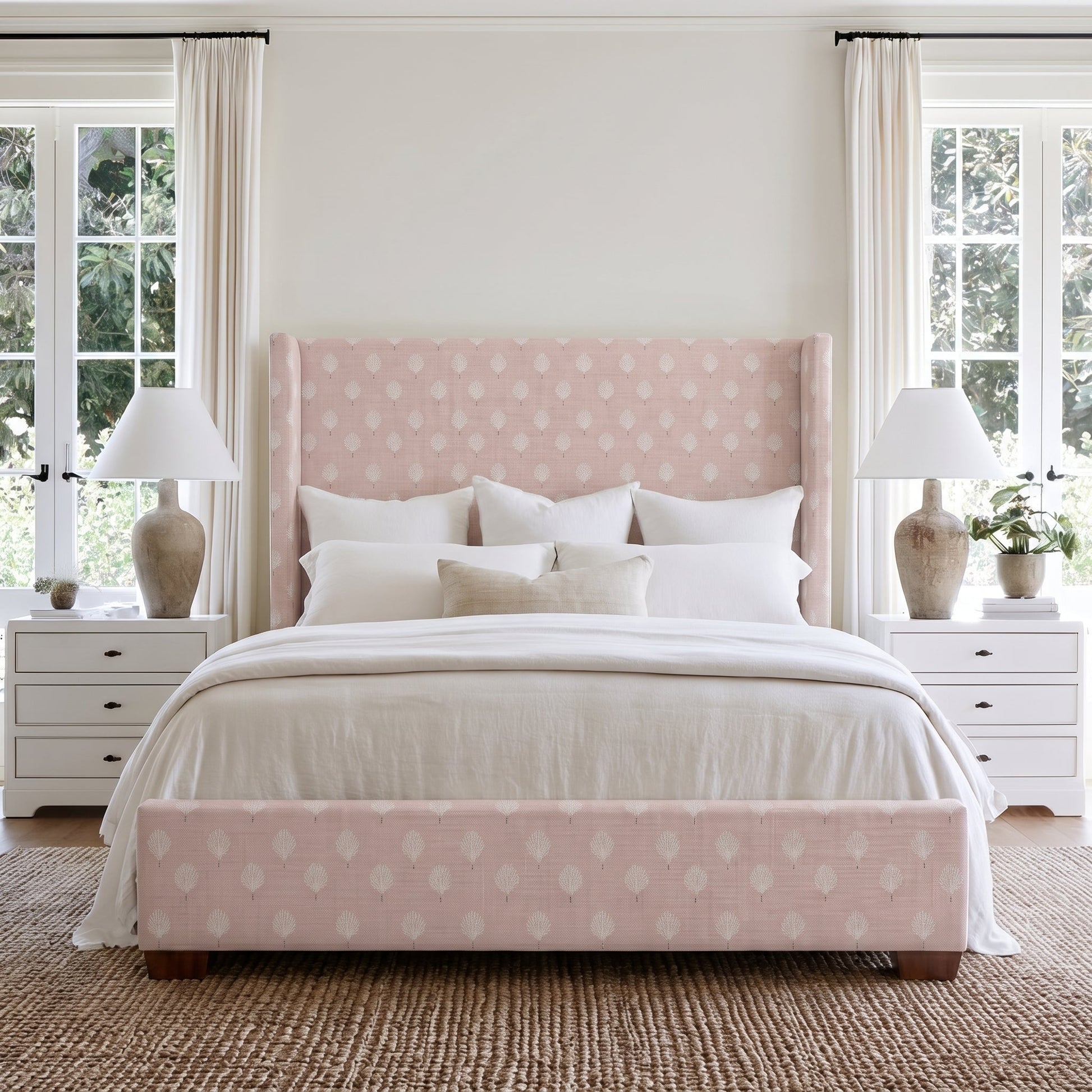 The Selene Bed in Loose Stems Petaline Block Print - Lemon Park