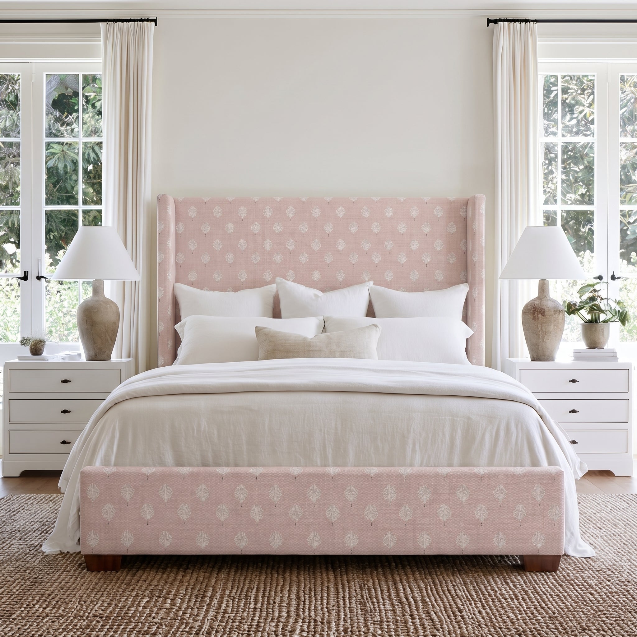 The Selene Bed in Loose Stems Petaline Block Print - Lemon Park