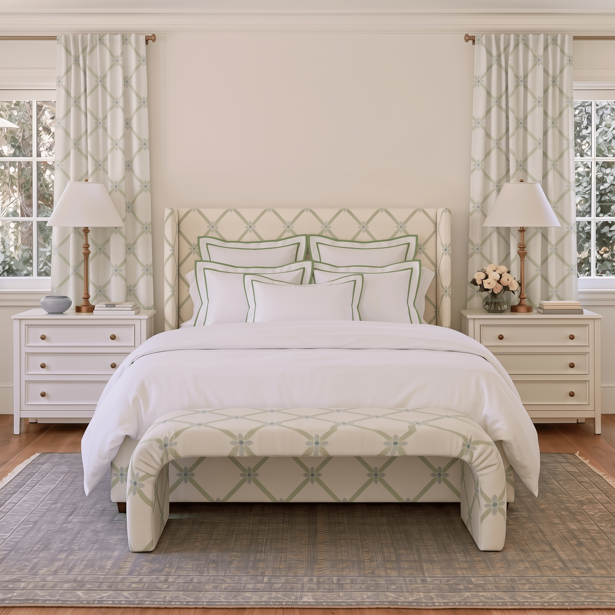 The Selene Bed in Mint To Be Floral Lattice - Lemon Park
