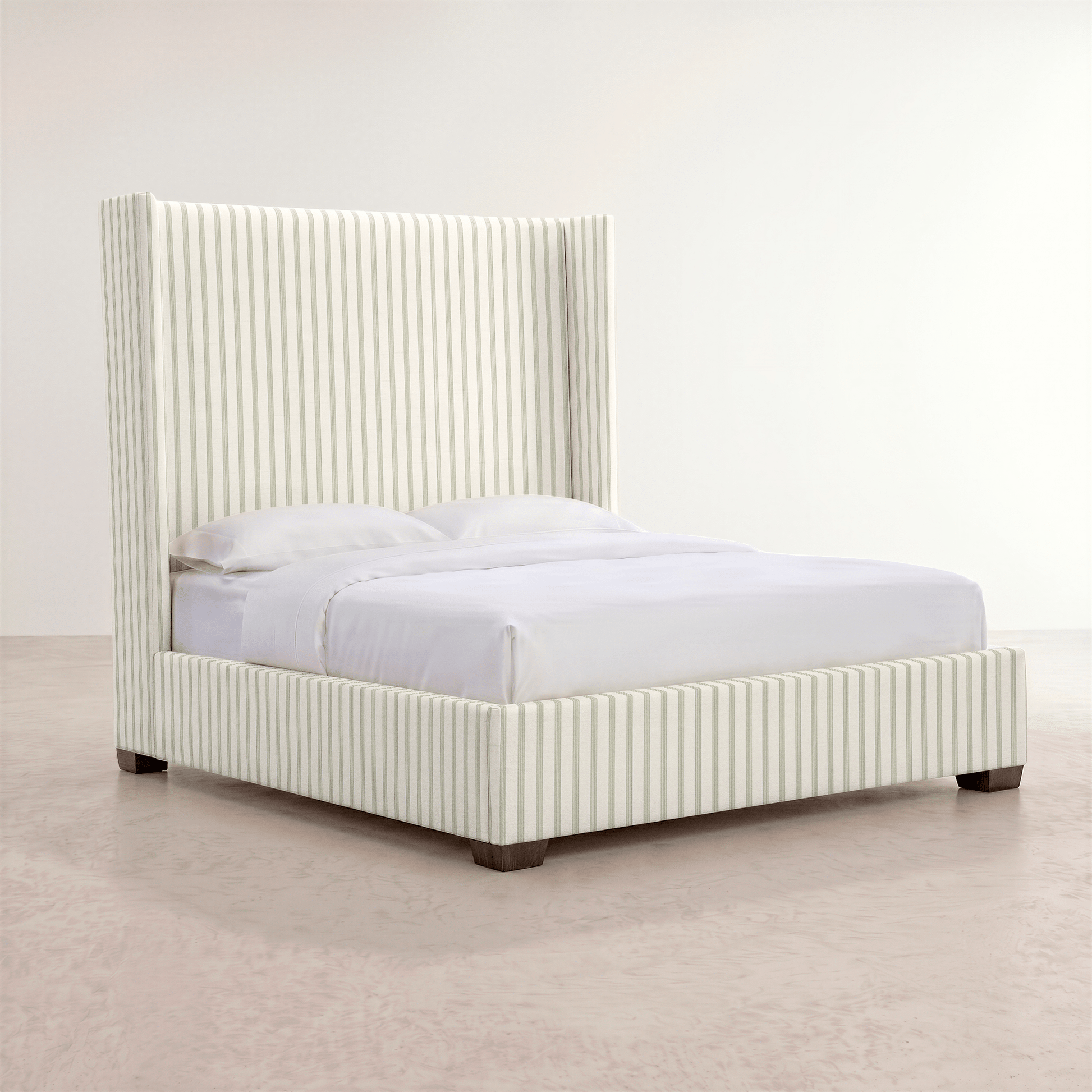 The Selene Bed in Orange County Olive Stripes - Lemon Park