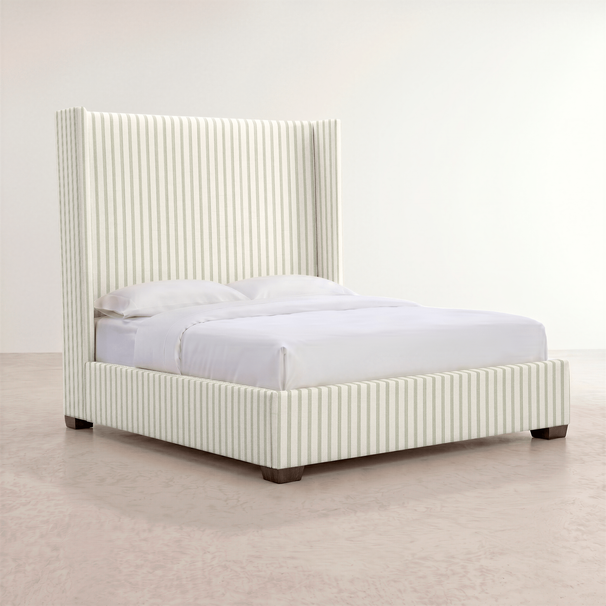 The Selene Bed in Orange County Olive Stripes - Lemon Park