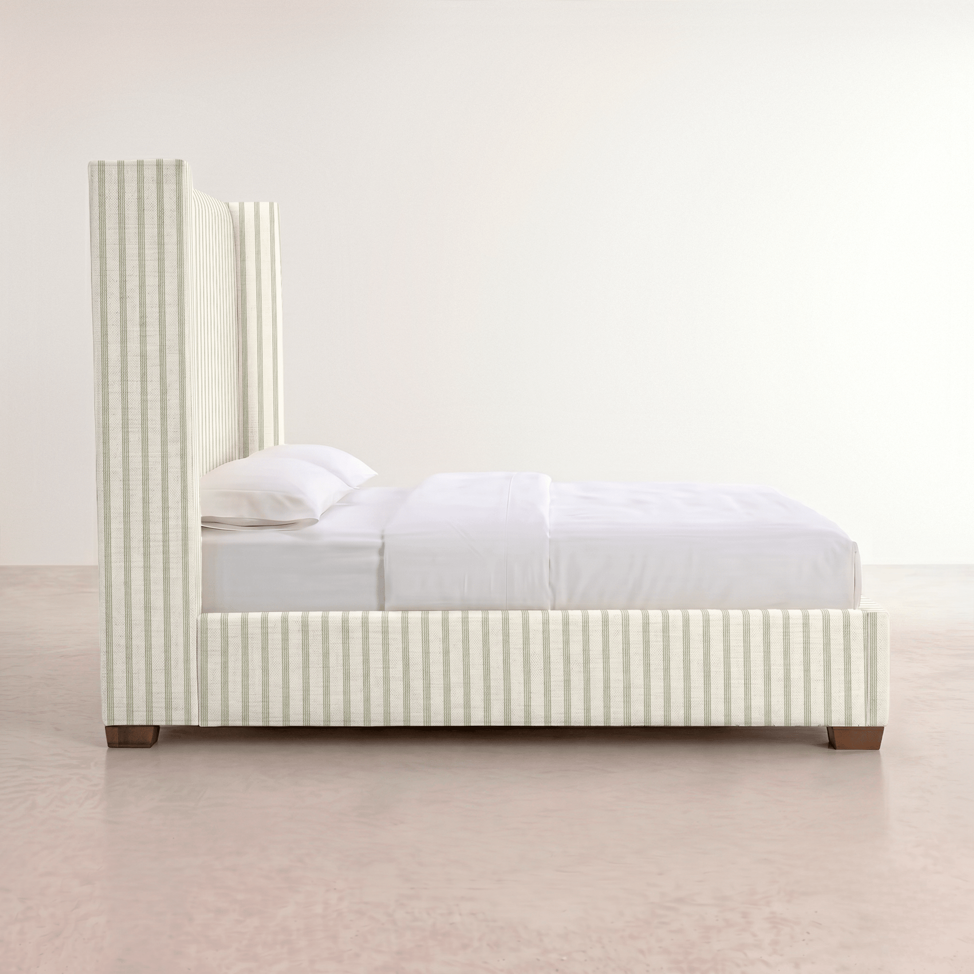 The Selene Bed in Orange County Olive Stripes - Lemon Park