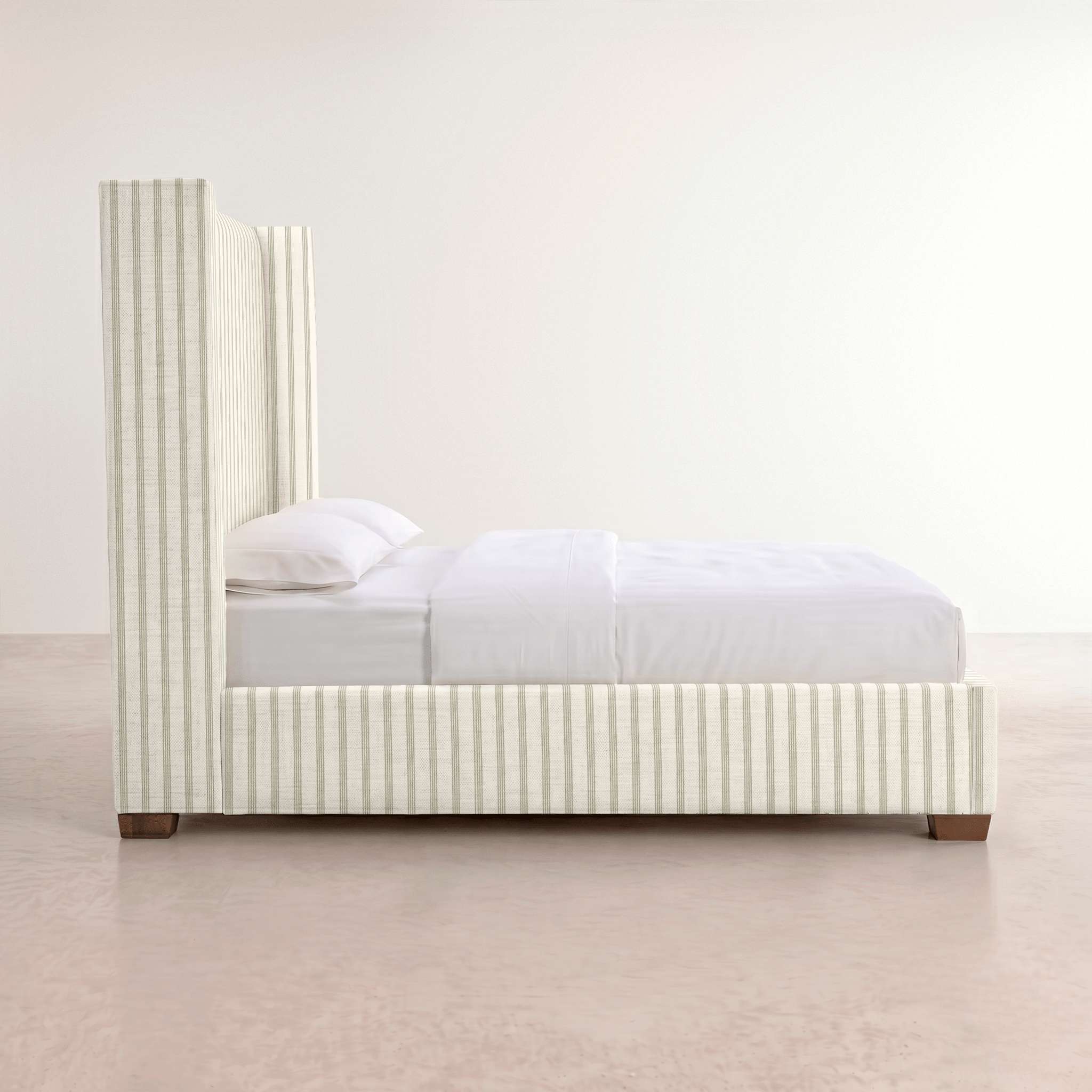 The Selene Bed in Orange County Olive Stripes - Lemon Park