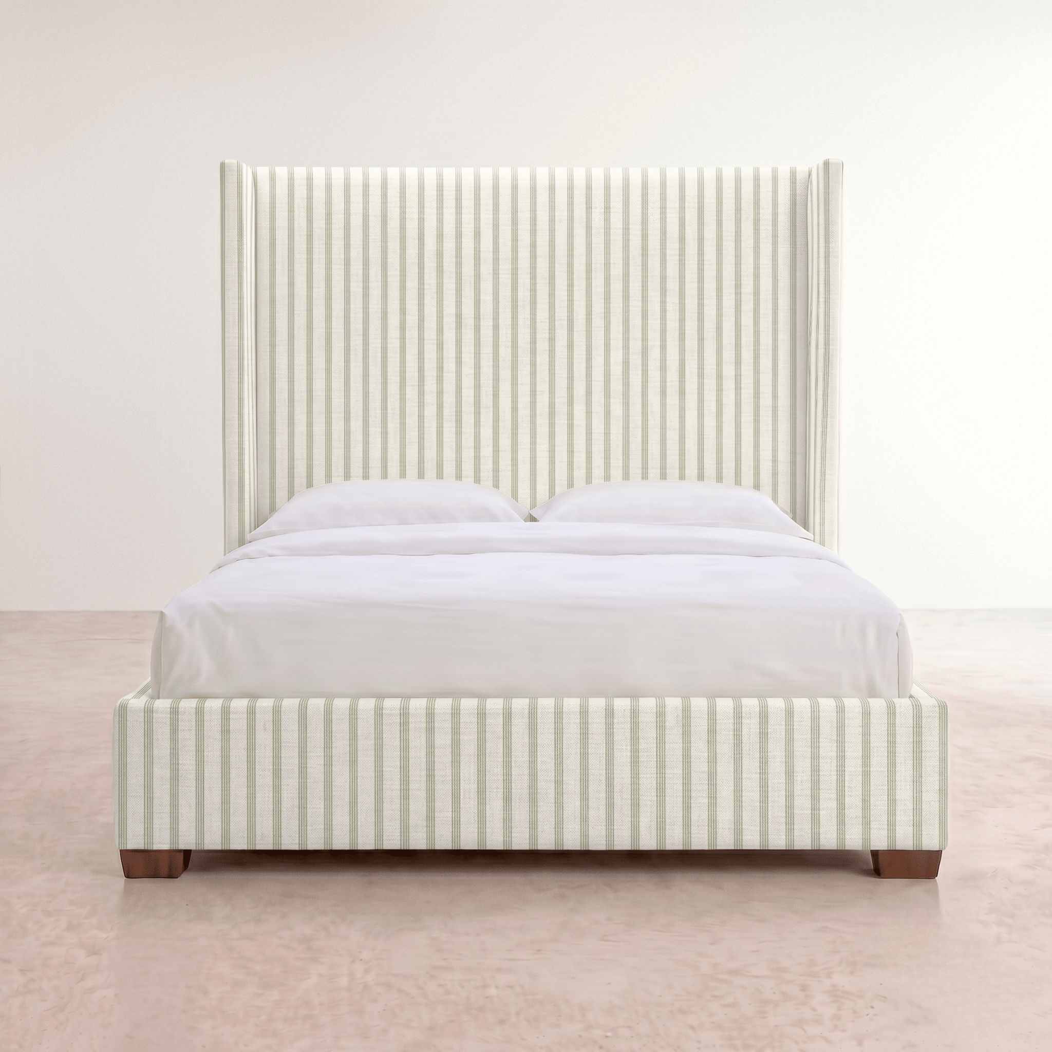 The Selene Bed in Orange County Olive Stripes - Lemon Park