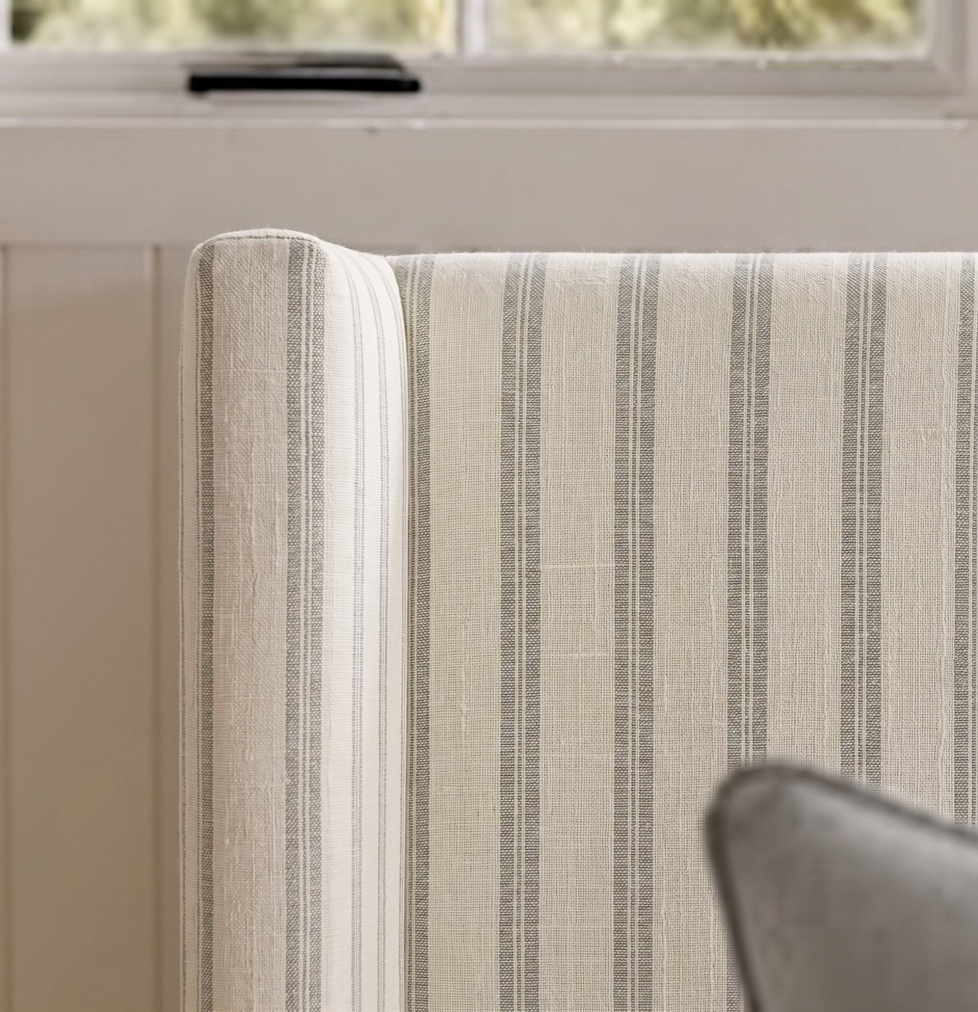 The Selene Bed in Orange County Olive Stripes - Lemon Park