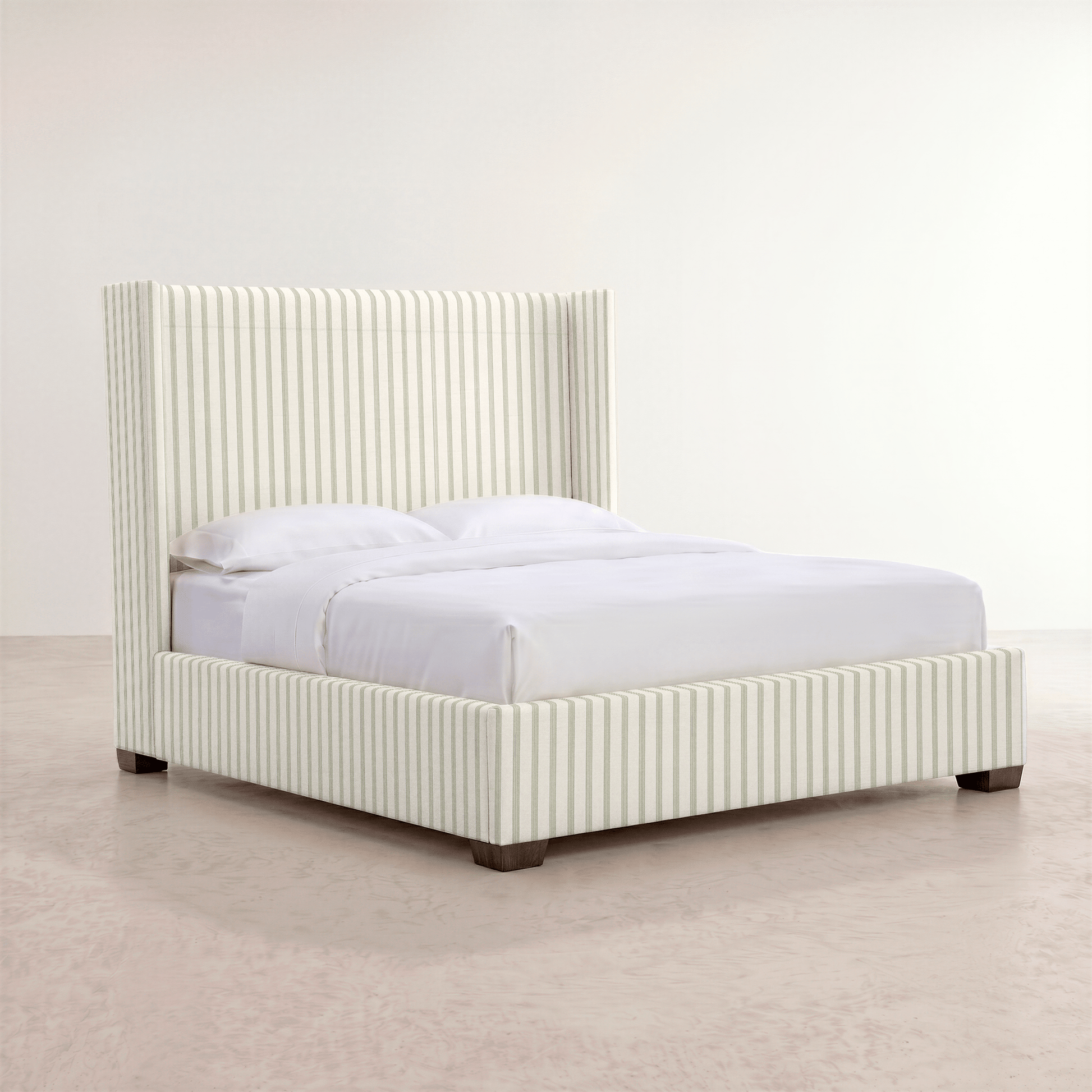 The Selene Bed in Orange County Olive Stripes - Lemon Park