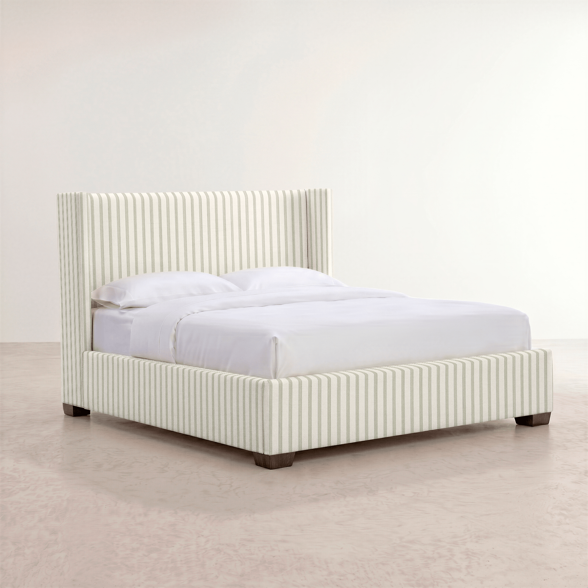 The Selene Bed in Orange County Olive Stripes - Lemon Park