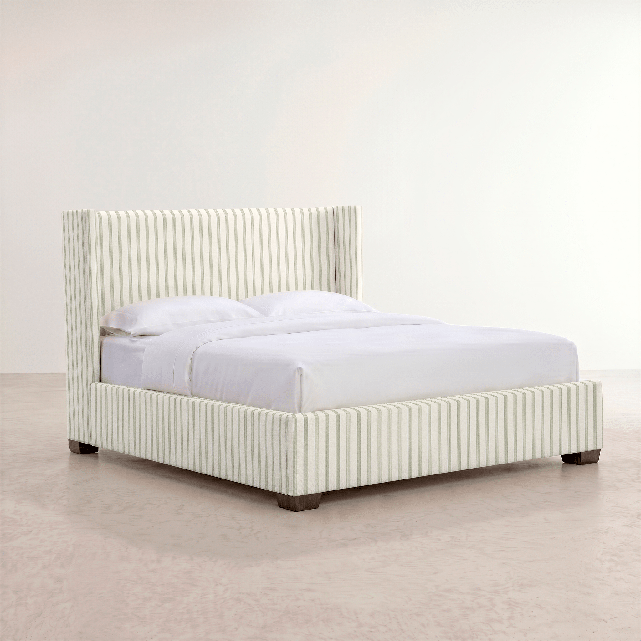 The Selene Bed in Orange County Olive Stripes - Lemon Park