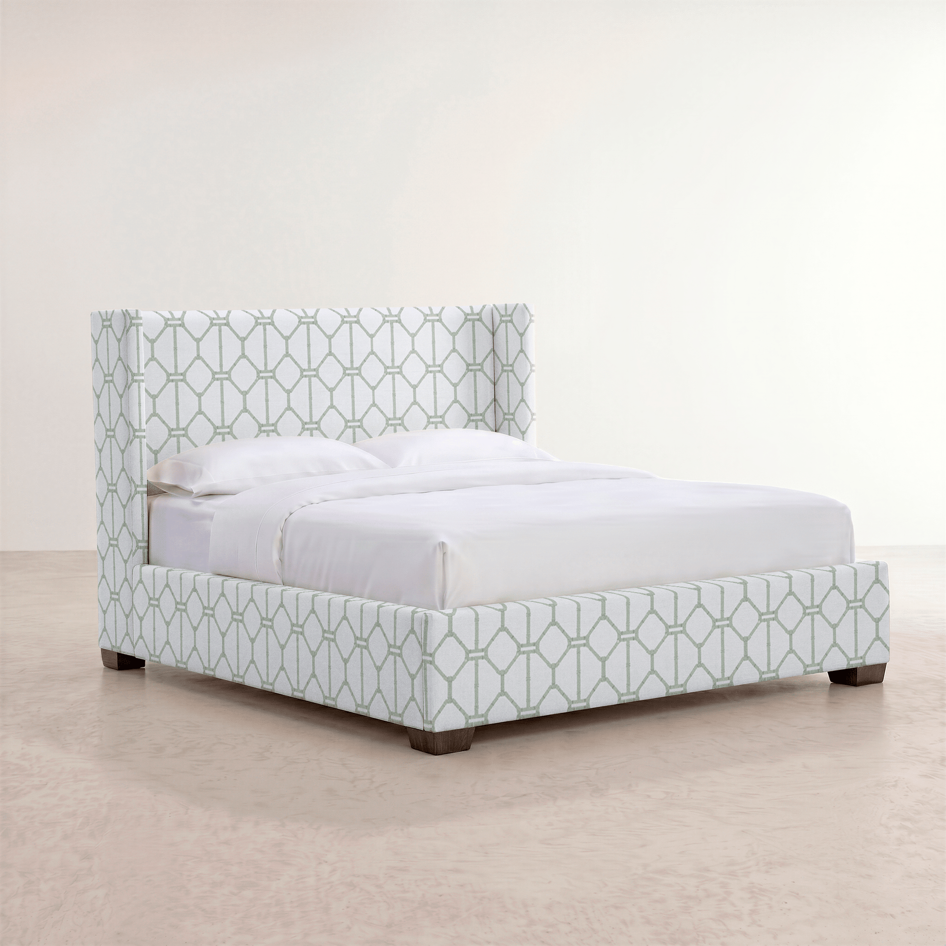 The Selene Bed in Palm Promenade Cool Mint Bamboo Trellis - Lemon Park