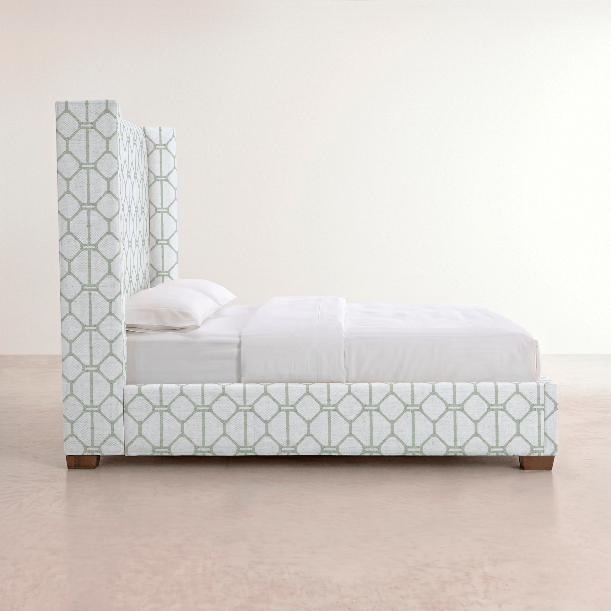 The Selene Bed in Palm Promenade Cool Mint Bamboo Trellis - Lemon Park
