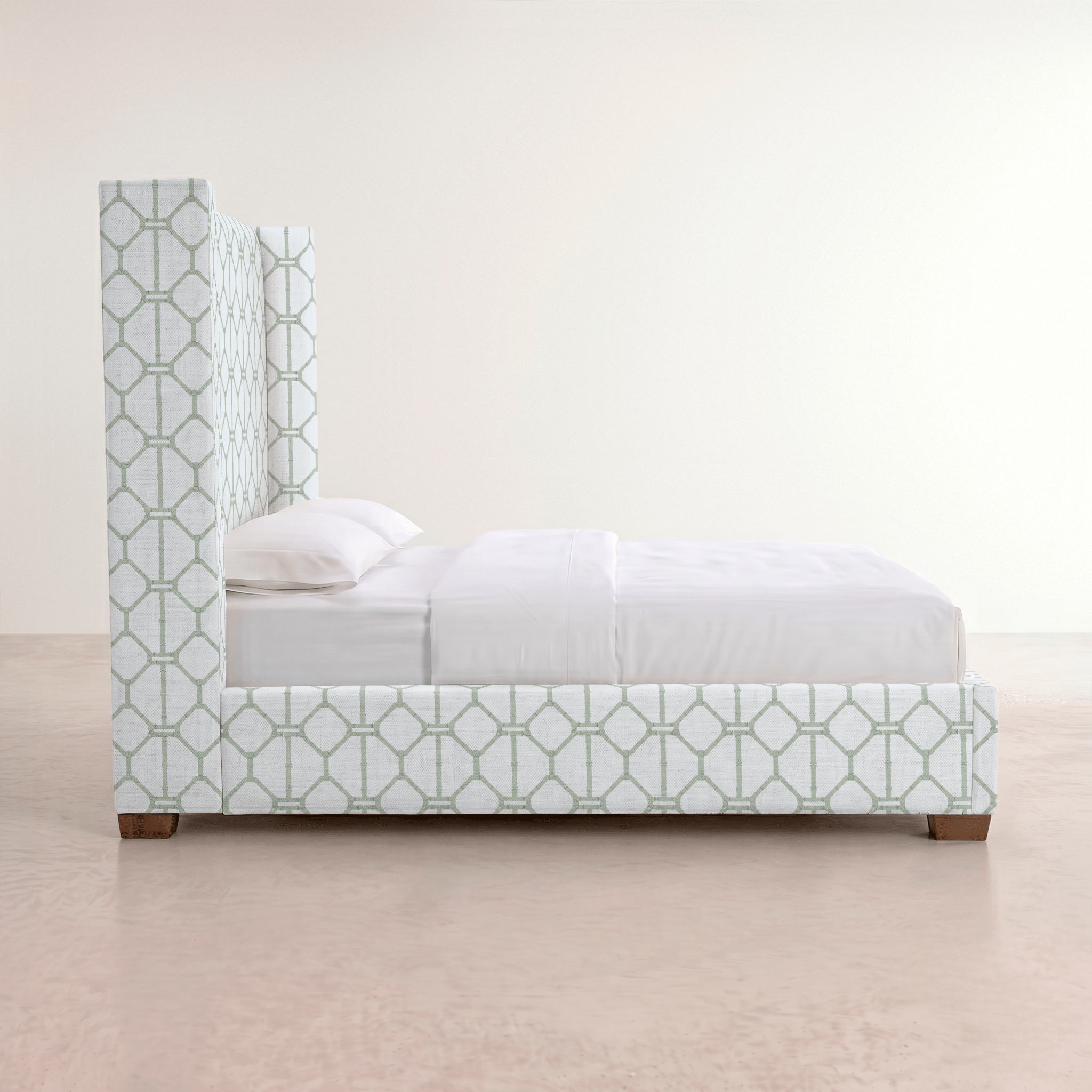 The Selene Bed in Palm Promenade Cool Mint Bamboo Trellis - Lemon Park