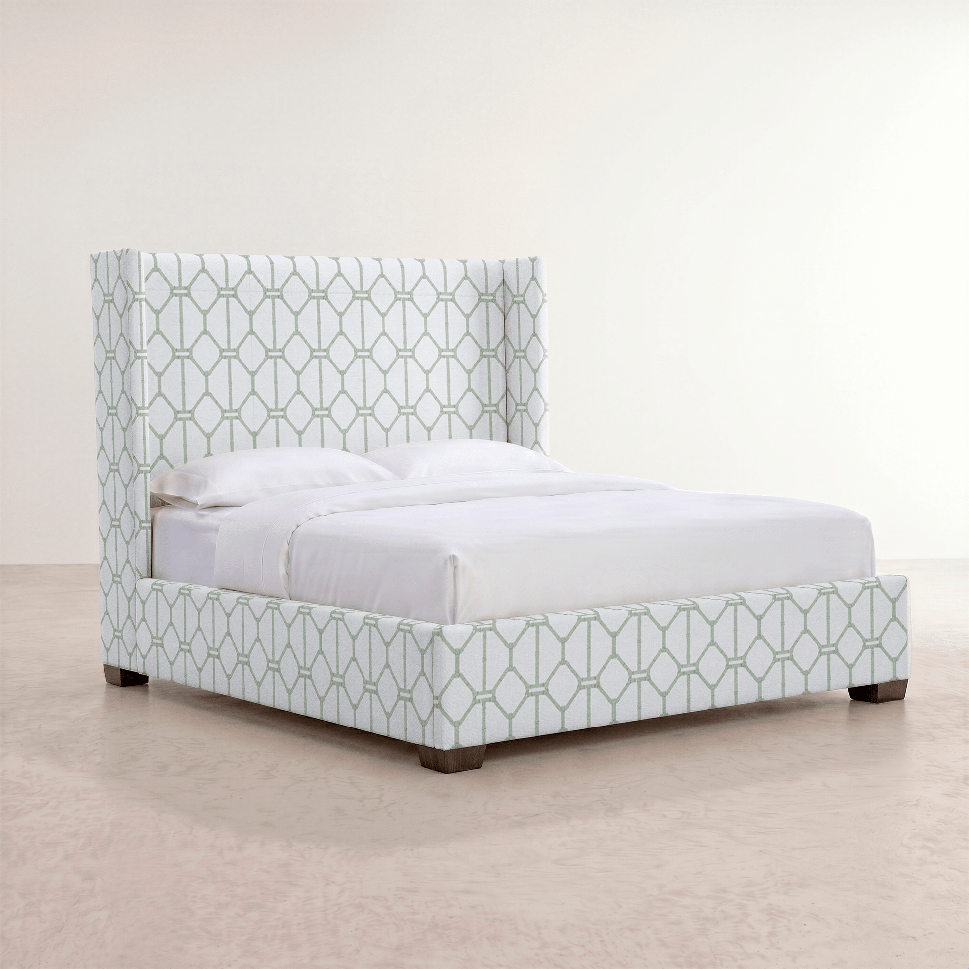 The Selene Bed in Palm Promenade Cool Mint Bamboo Trellis - Lemon Park